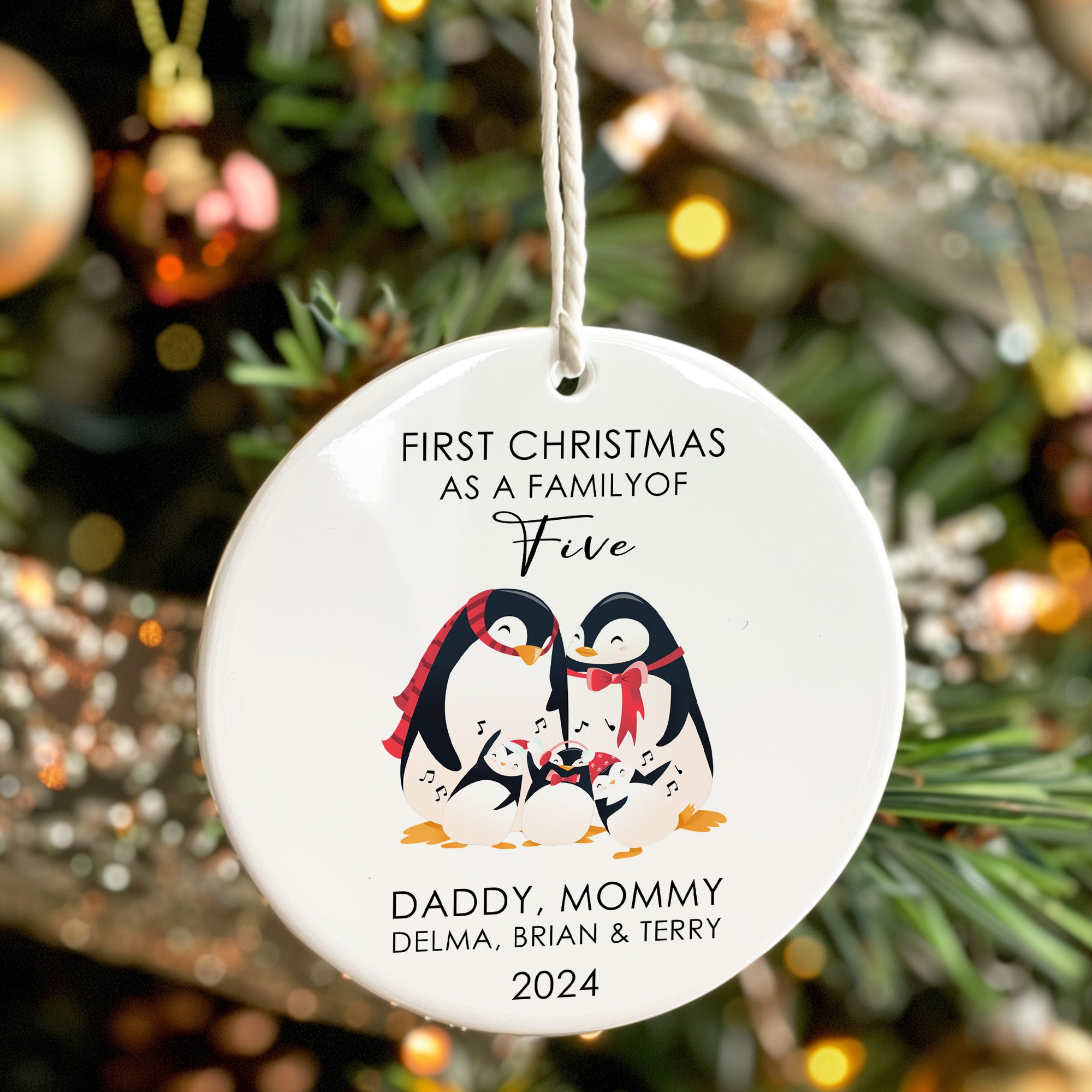 Personalized Family of Five Penguin Christmas Ornament - Custom Ceramic Keepsake for 2024 Holidays - Image 7