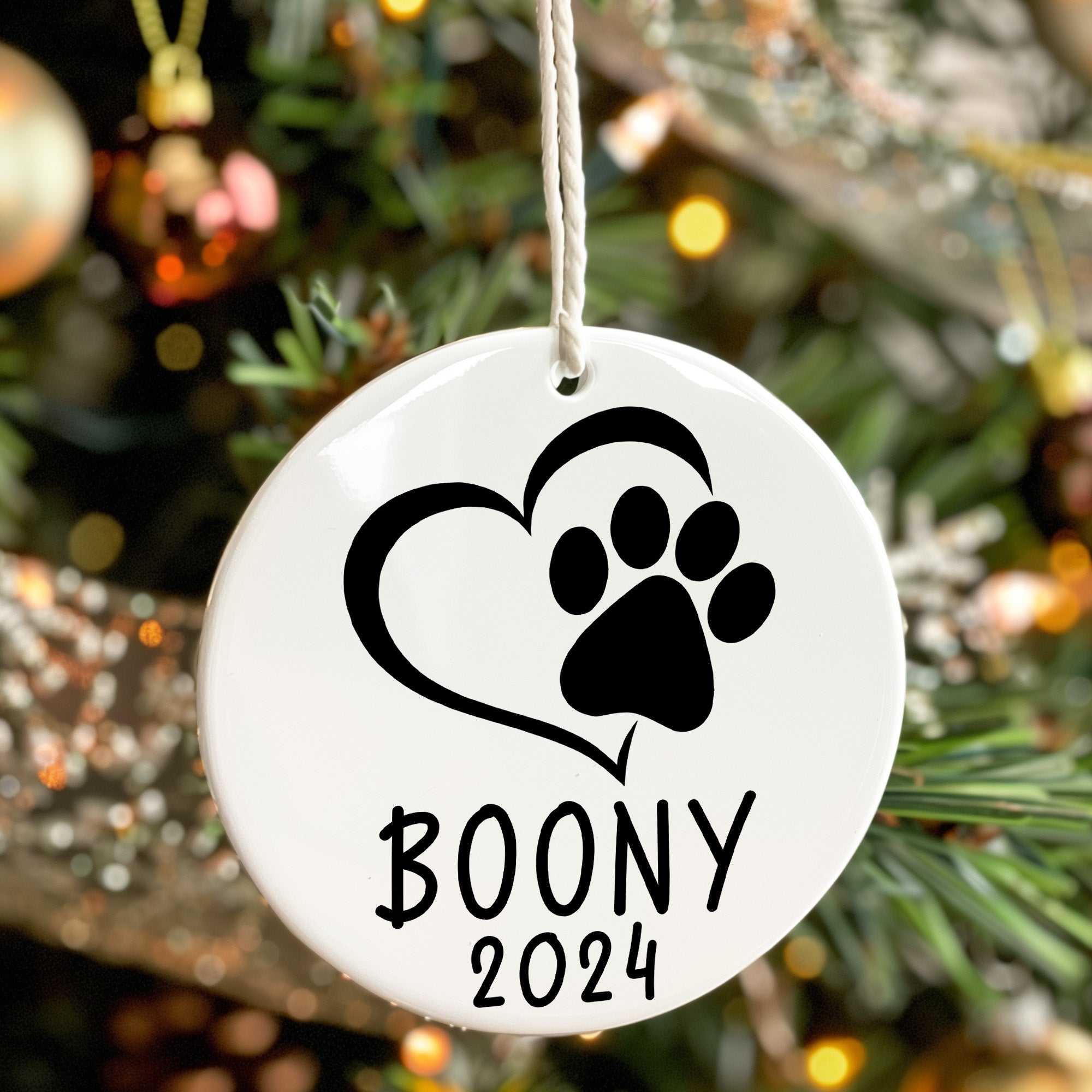 Personalized Pet Paw Heart Ceramic Ornament - Custom Dog Name Keepsake for 2024 Holidays - Image 7