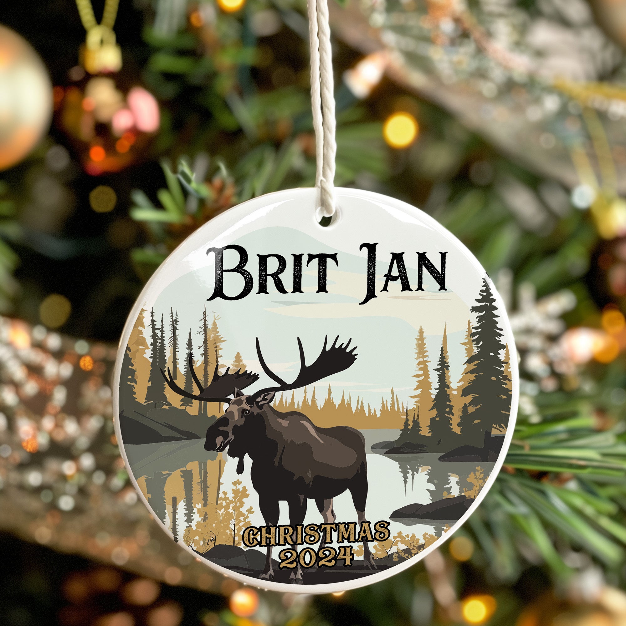 Personalized Christmas 2024 Moose Ceramic Ornament – Rustic Nature Scene, Perfect for Wildlife Lovers - Image 7