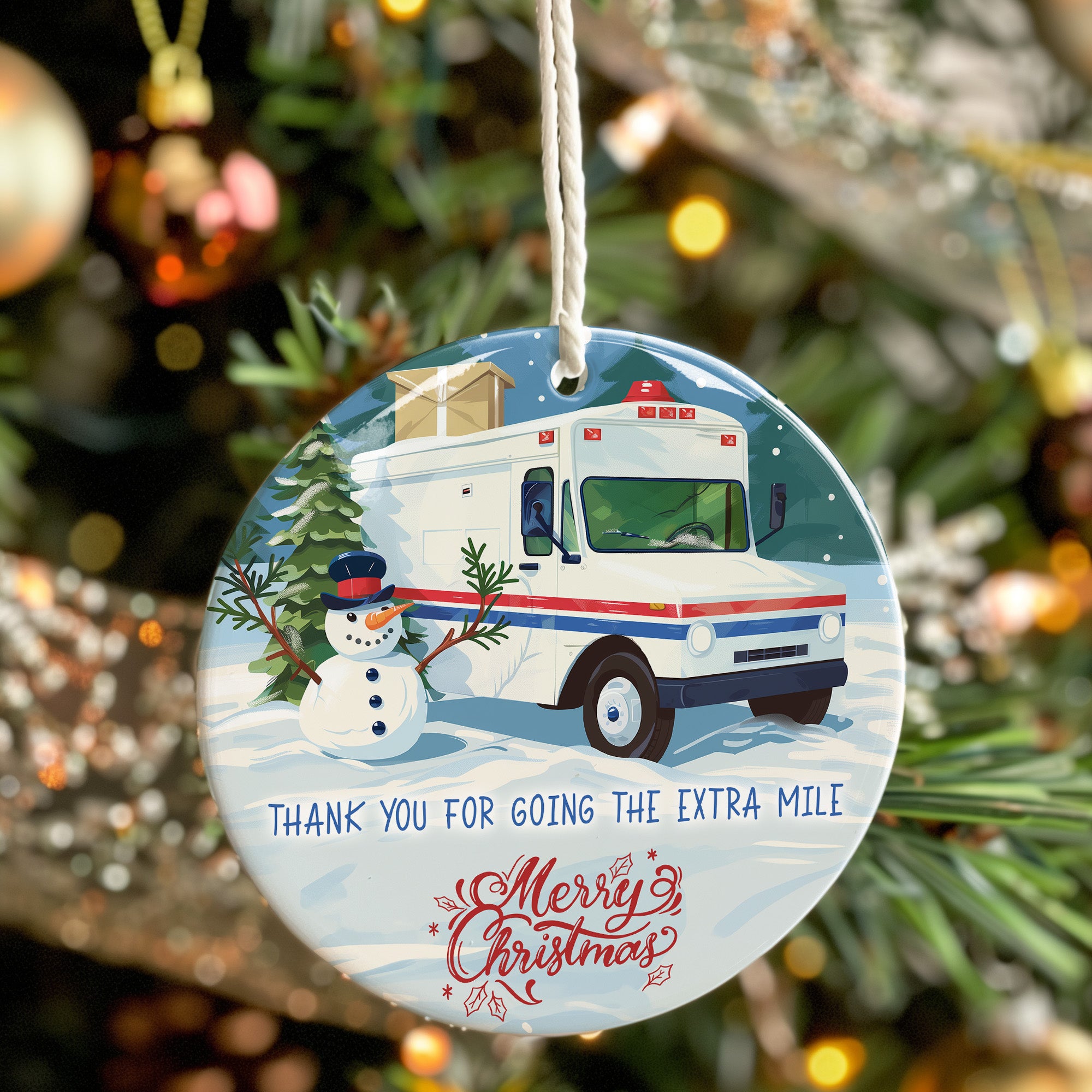 Personalized Christmas Ceramic Ornament with Snowman & Mail Truck - Unique Handmade Holiday Decoration - Image 7