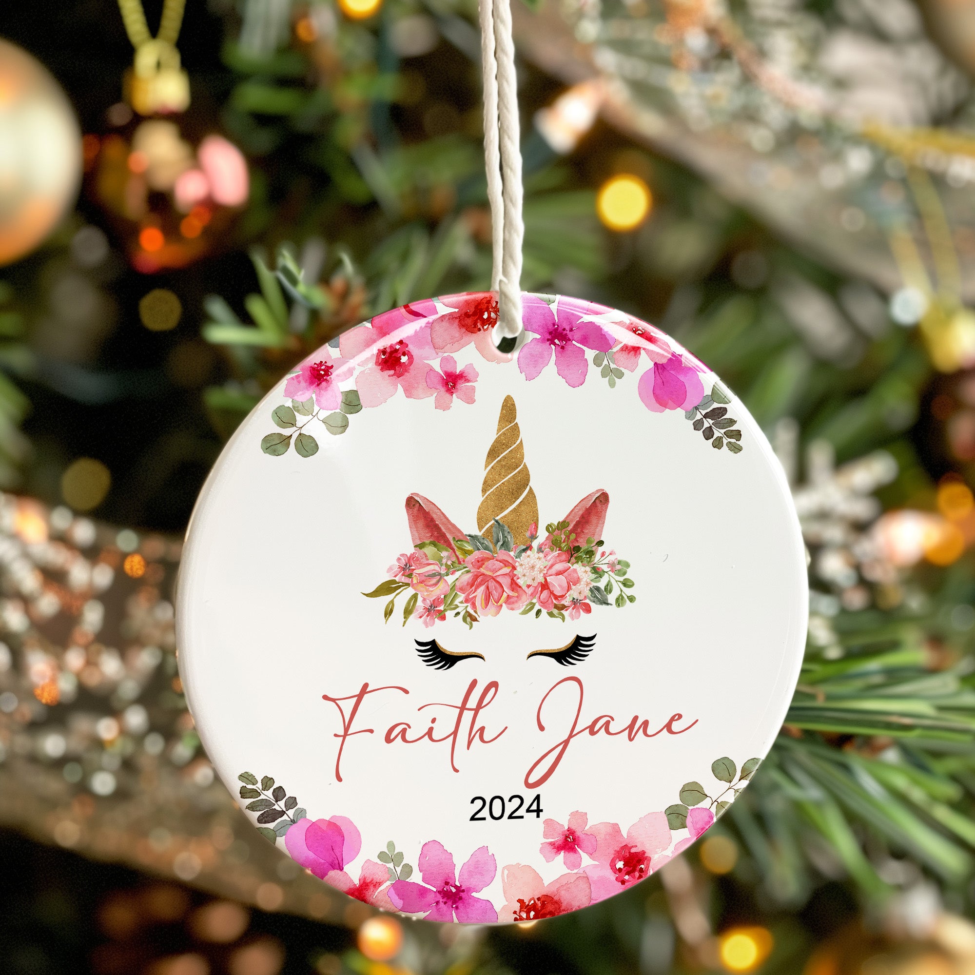 Personalized Unicorn Ceramic Ornament - Custom Floral Design, Perfect Gift for Kids and Unicorn Lovers, 2024 Edition - Image 7