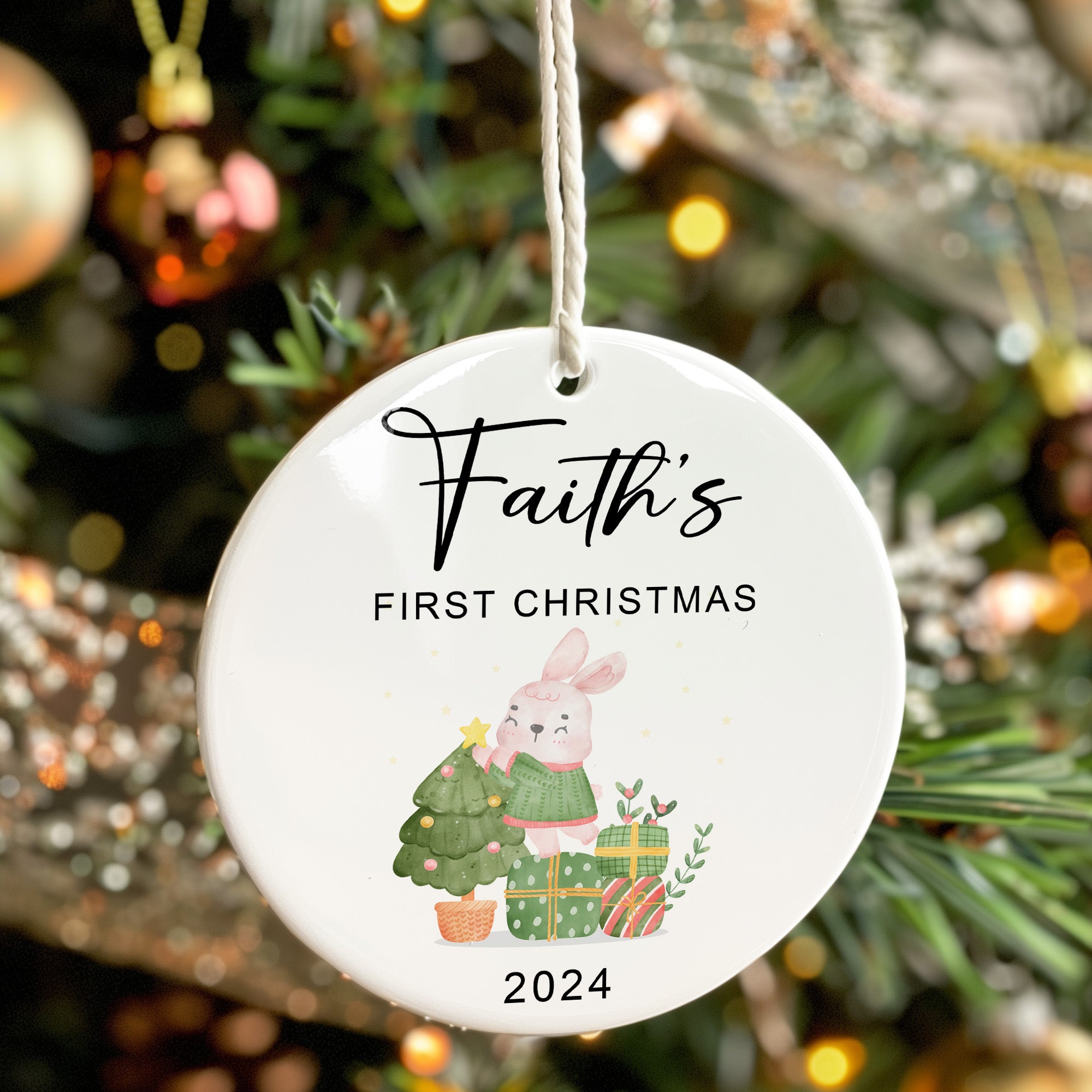 Personalized Baby's First Christmas Ceramic Ornament 2024 - Custom Name and Year Keepsake Gift - Image 7