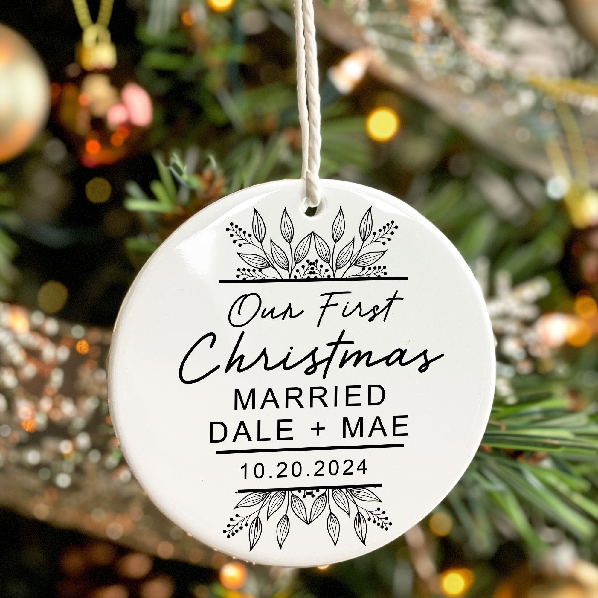 Personalized "Our First Christmas" Ceramic Ornament – Elegant Handcrafted Keepsake for Newlyweds, Customizable with Names and Date - Image 7