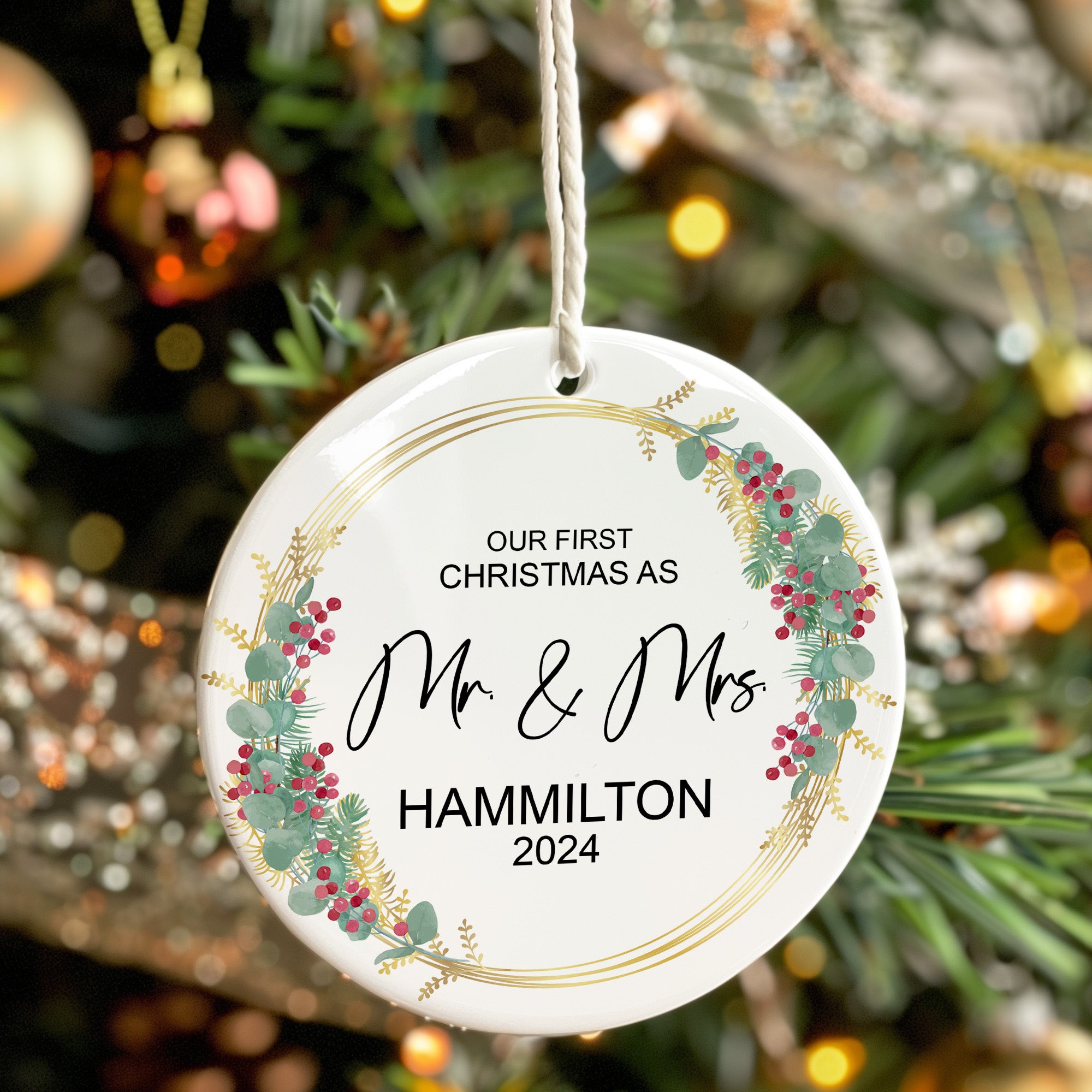 Personalized First Christmas as Mr. & Mrs. Ceramic Ornament - Custom Wedding Keepsake 2024 - Image 7