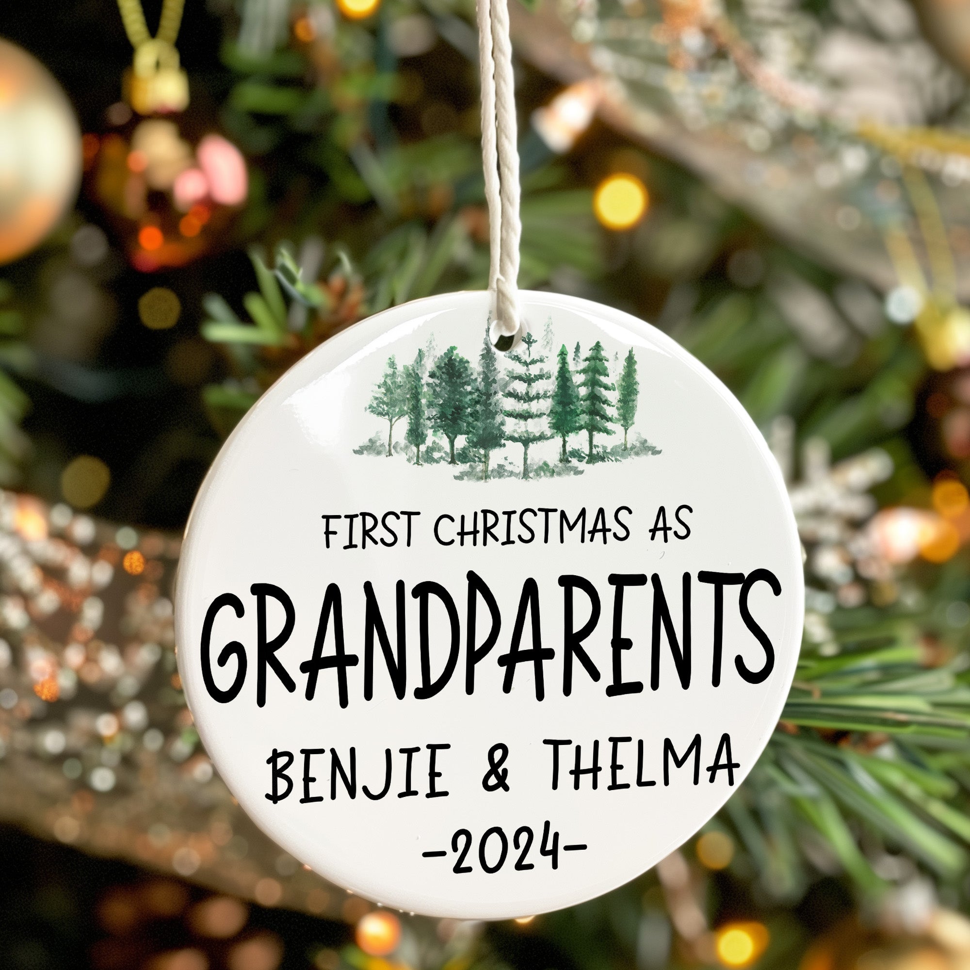 Personalized Ceramic Ornament - First Christmas as Grandparents 2024 - Custom Gift for Benjie & Thelma - Image 7