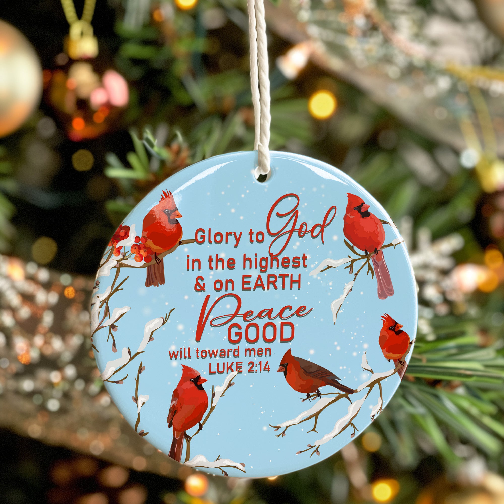 Personalized Cardinal Christmas Ornament - Ceramic Luke 2:14 Design - Perfect for Holiday Decor & Gifts - Image 7