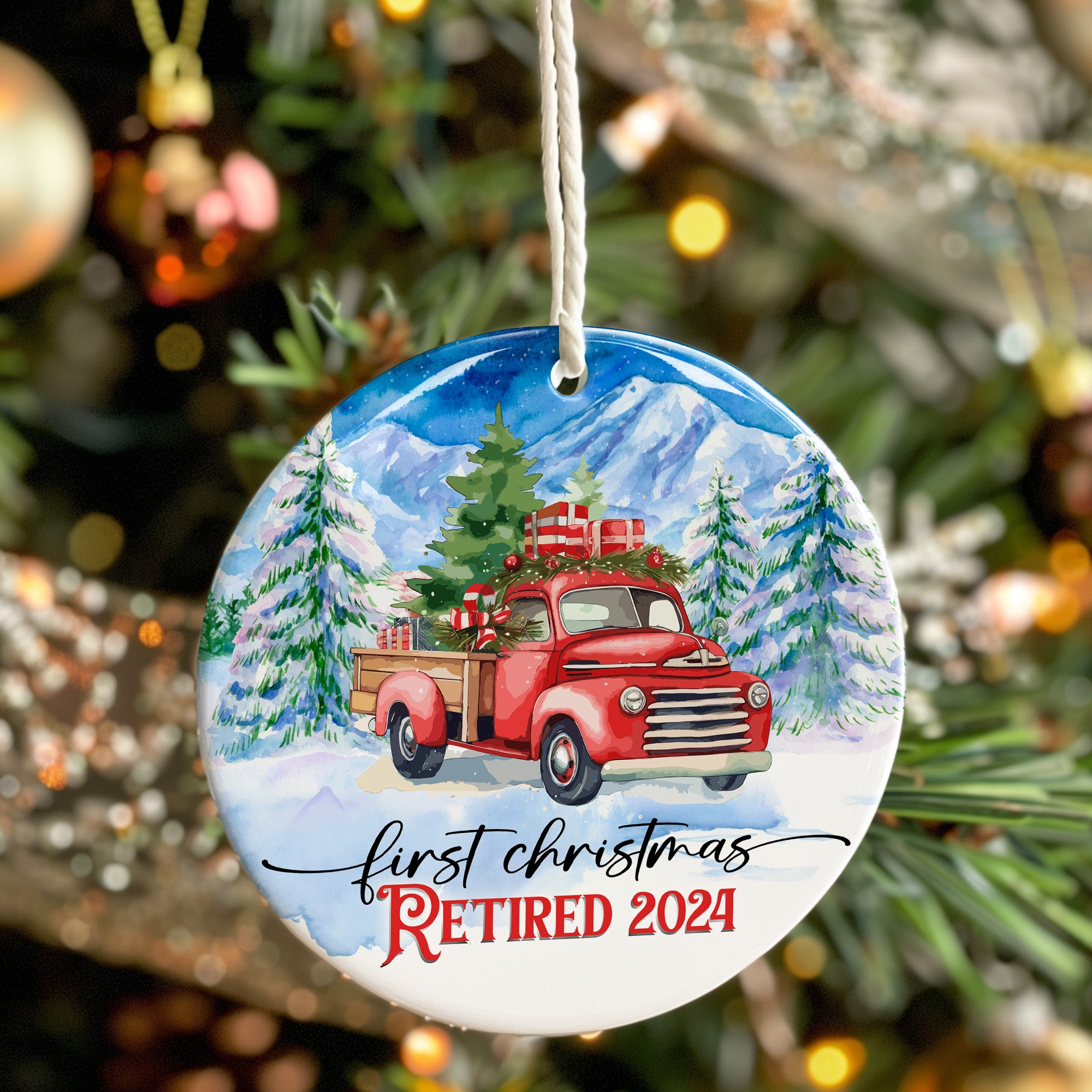 Personalized First Christmas Retired 2024 Ceramic Ornament – Handcrafted Keepsake with Vintage Red Truck Design - Image 7