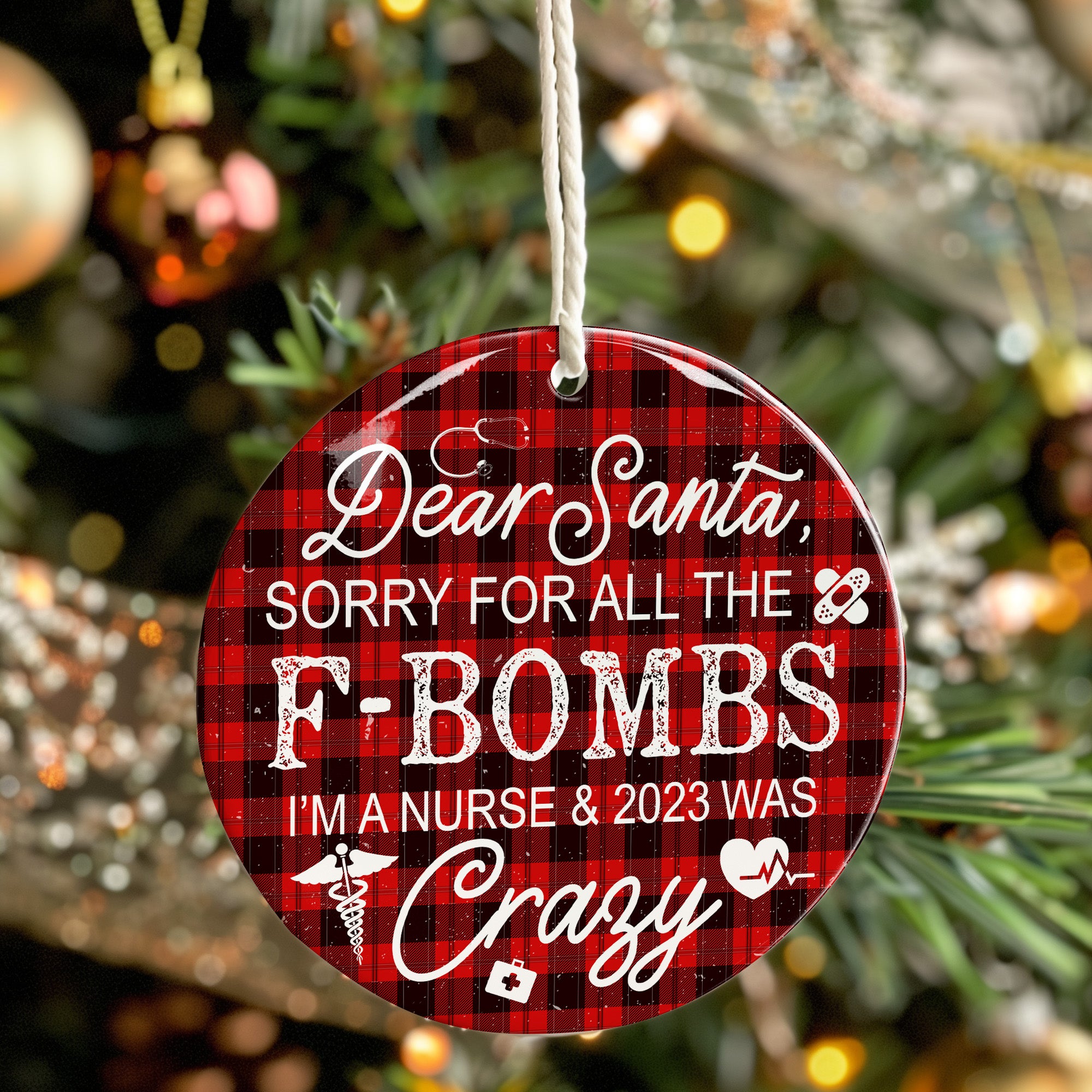 Personalized Nurse Christmas Ornament - Funny Plaid Ceramic Keepsake for Nurses - 2023 Holiday Humor Gift - Image 7