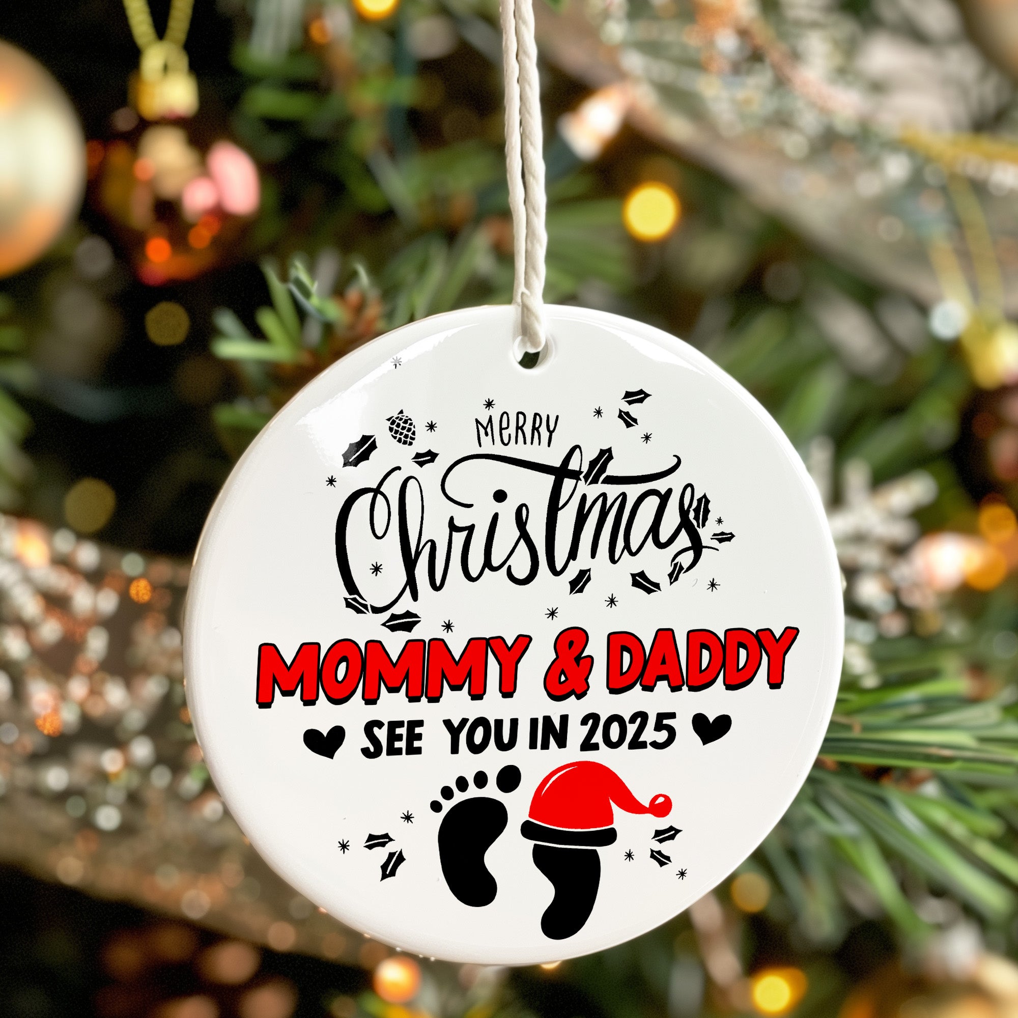 Personalized Merry Christmas Ornament for Parents-to-Be - Customized Baby Announcement Gift - Image 7