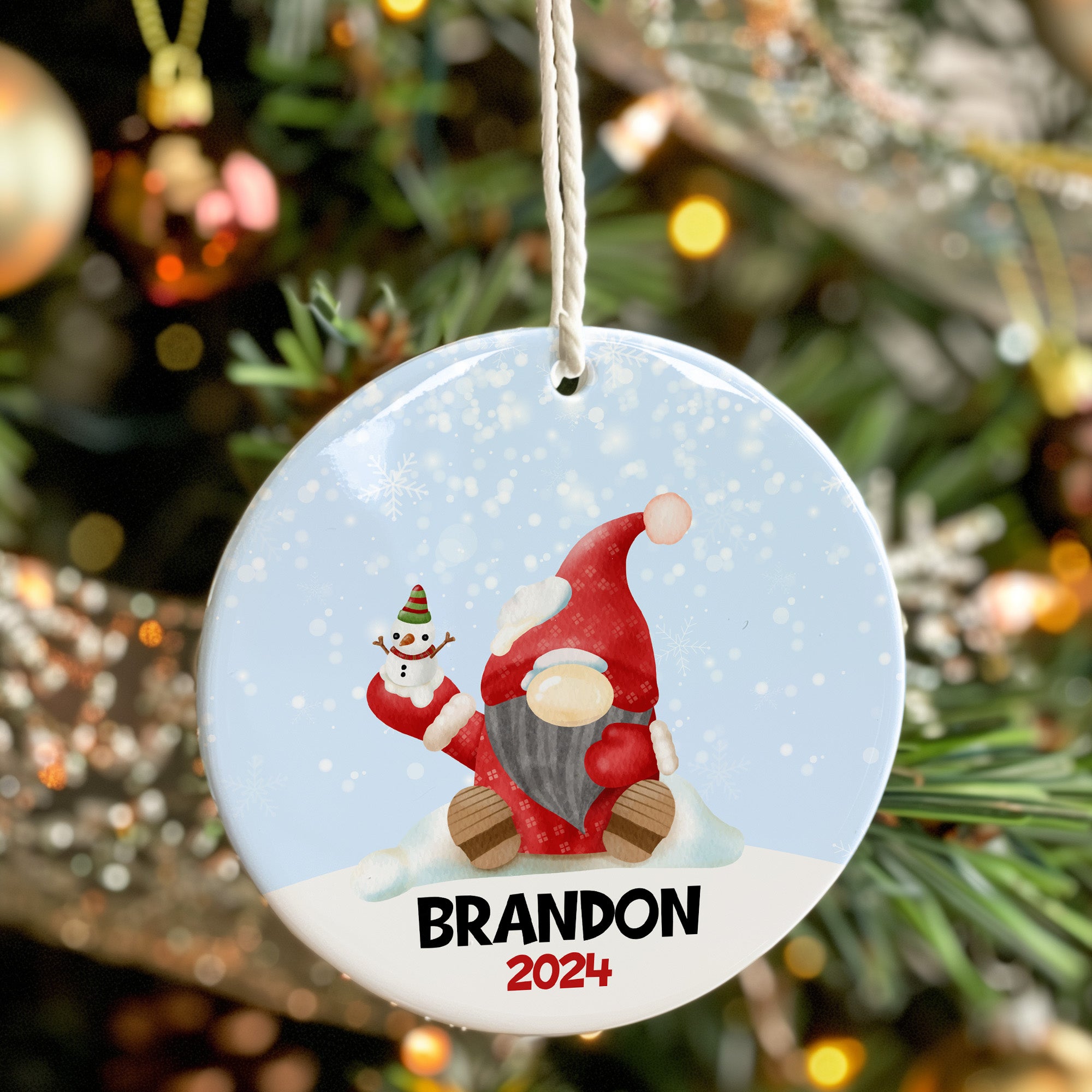 Personalized Christmas Gnome Ceramic Ornament 2024 – Custom Name Holiday Keepsake for Gift-Giving and Home Decor - Image 7
