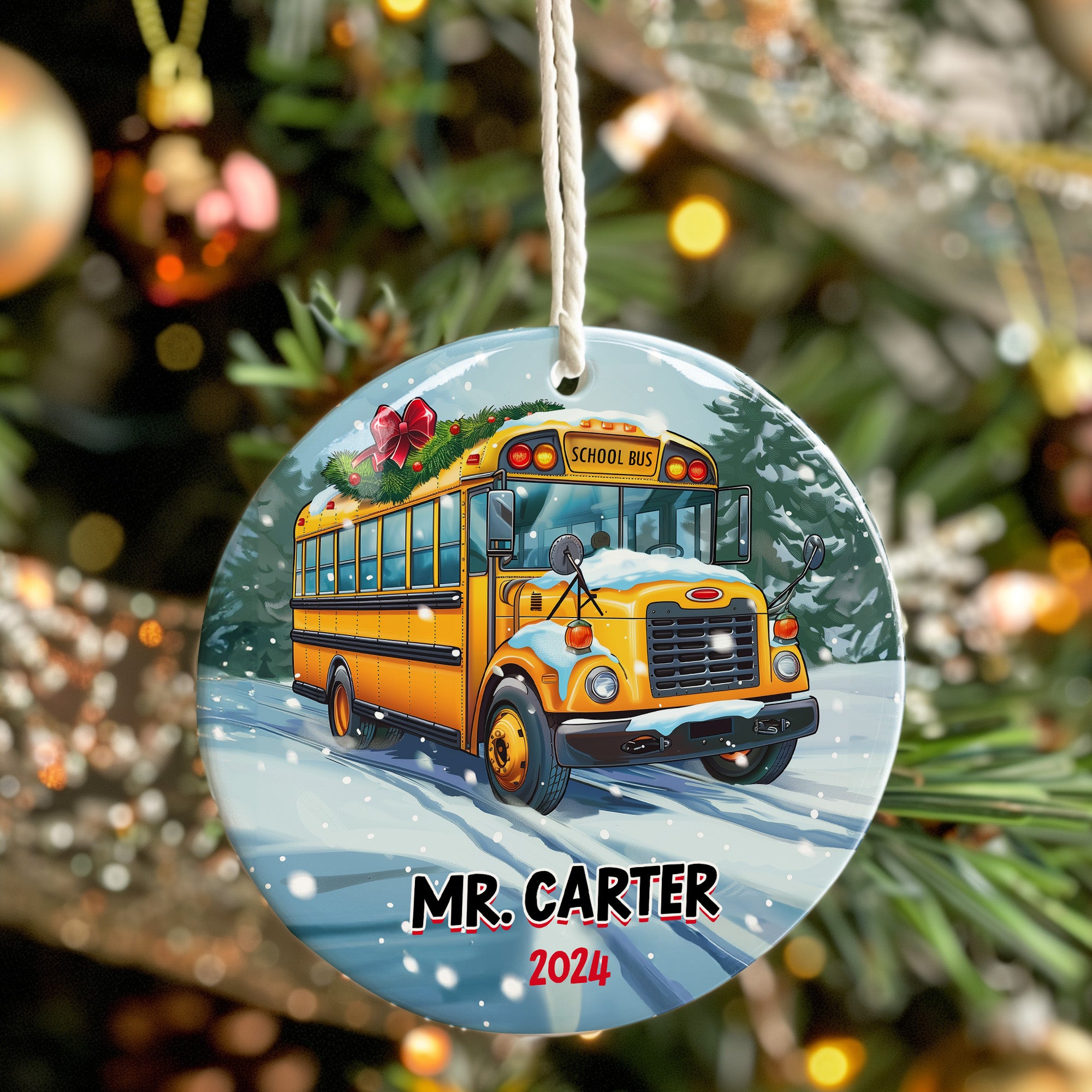Personalized School Bus Ceramic Ornament – Custom Gift for Teachers and Bus Drivers 2024 – Festive Holiday Keepsake - Image 7