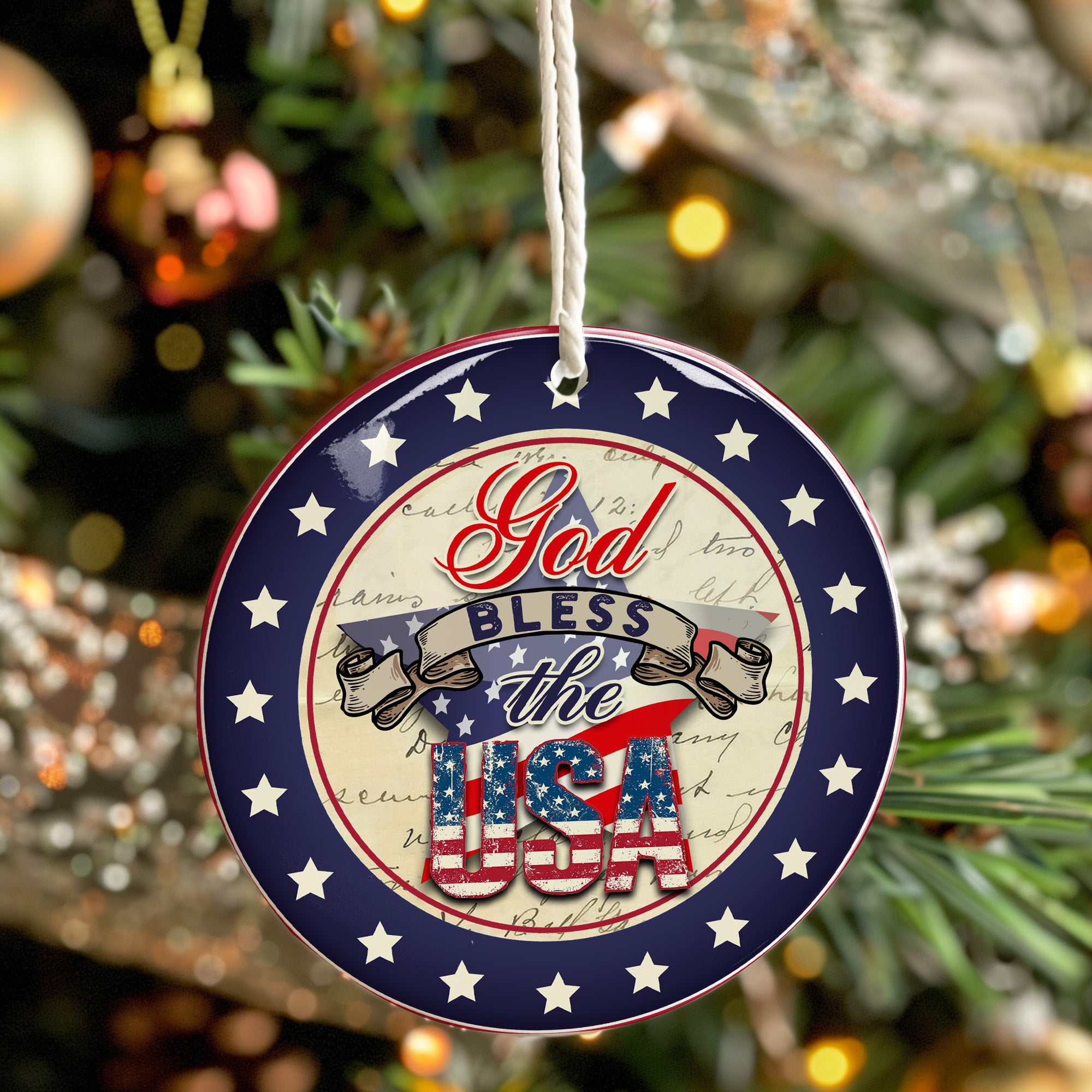 Personalized "God Bless the USA" Ceramic Ornament - Patriotic Star Design Keepsake - Image 7