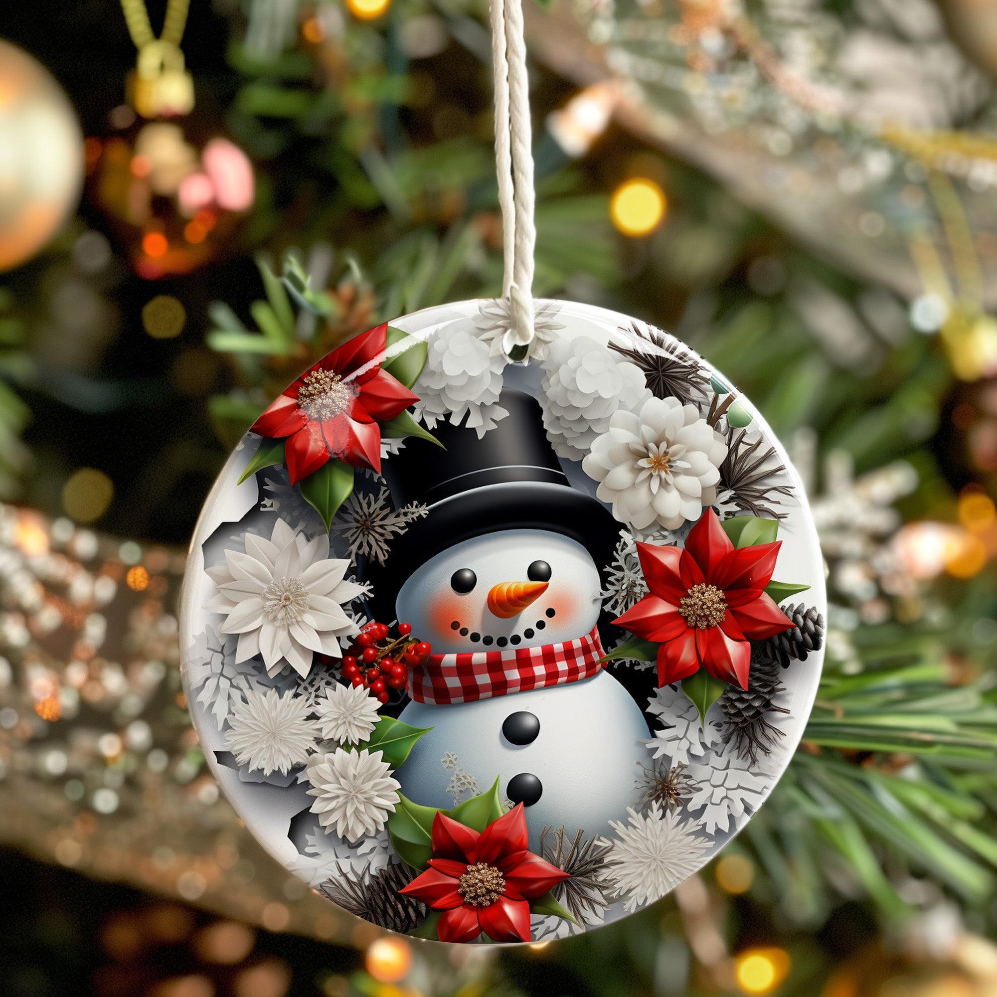 Personalized Handmade Ceramic Snowman Ornament with Floral Design - Perfect Holiday Gift - Image 7