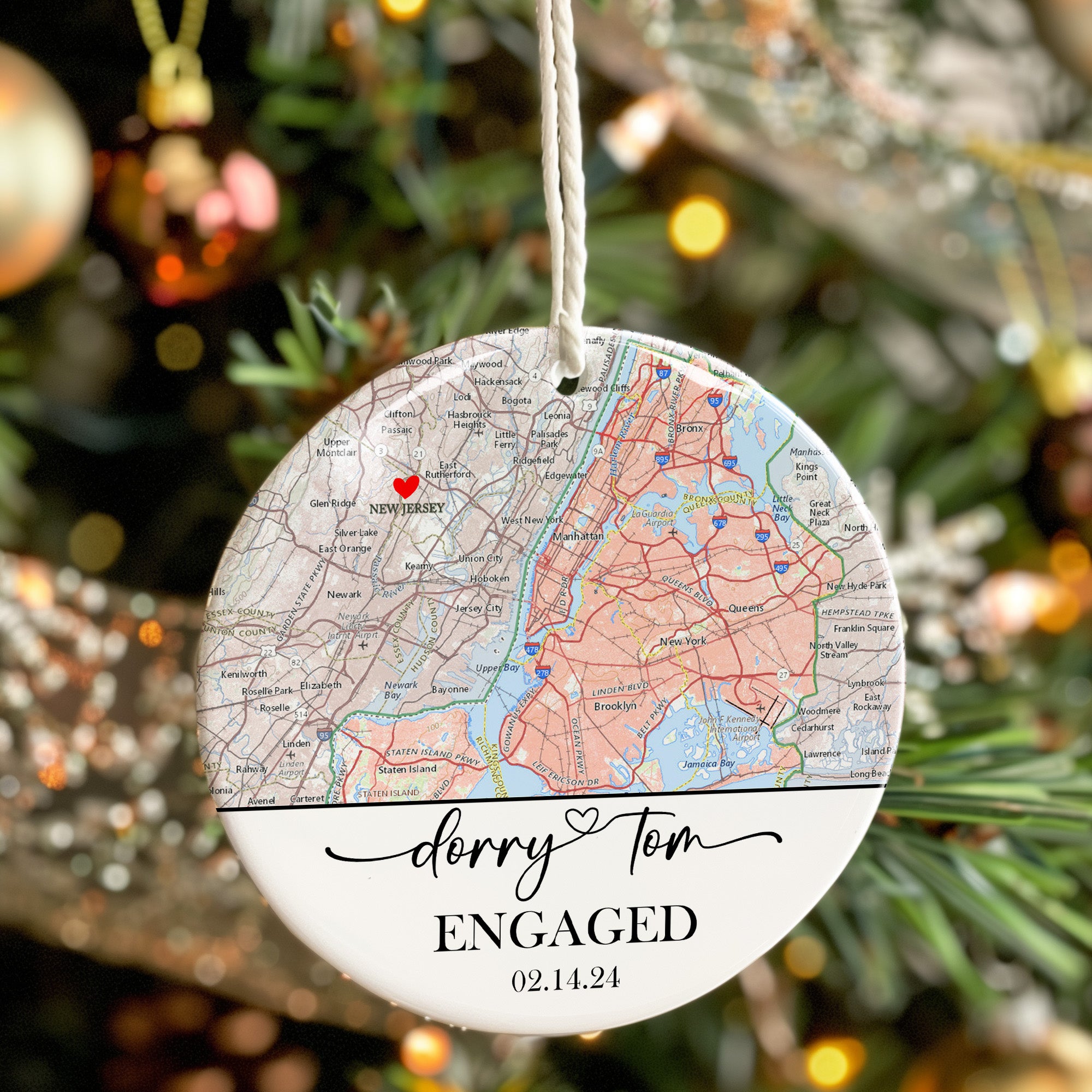 Personalized Engagement Ceramic Ornament - Custom Map Design for Couples with Date and Names - Perfect Keepsake Gift - Image 7