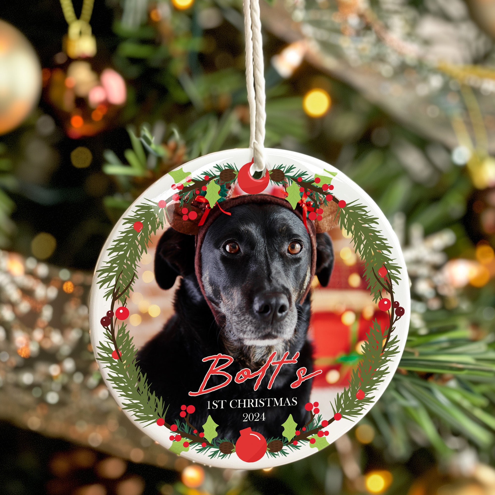 Personalized Dog's First Christmas Ceramic Ornament 2024 – Custom Photo & Name Keepsake, Ideal Pet Lover Gift - Image 7