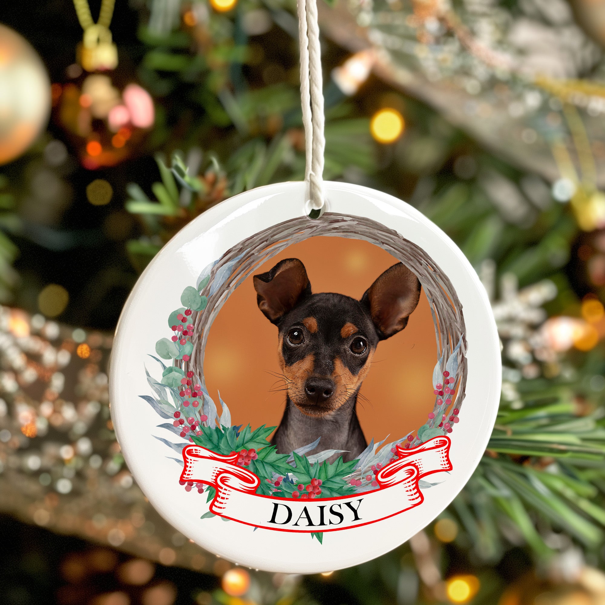 Personalized Ceramic Dog Photo Ornament with Festive Wreath Design – Perfect Pet Lover's Gift - Image 7