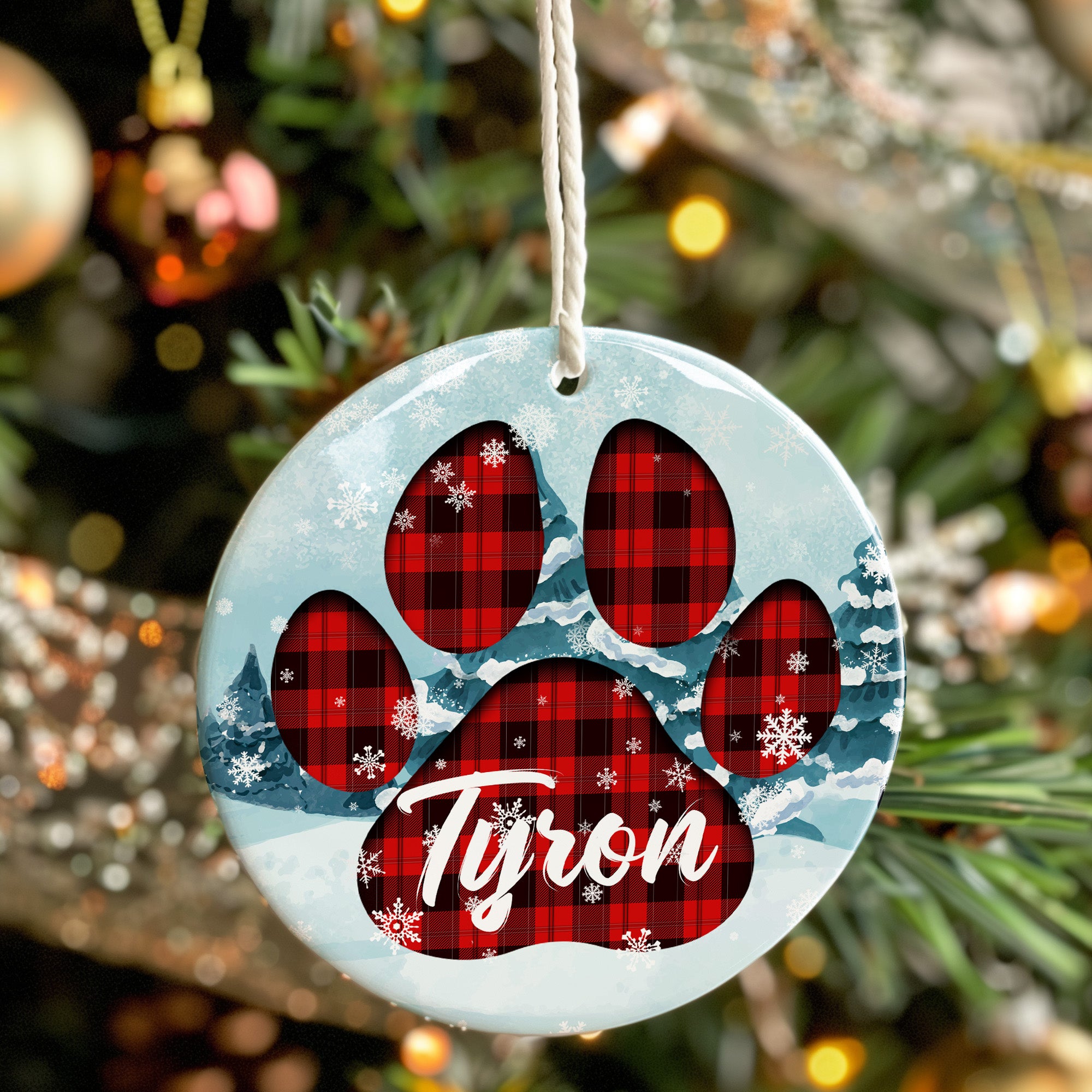 Personalized Paw Print Plaid Ceramic Ornament – Custom Pet Name, Holiday Decor Gift for Dog Lovers - Image 7