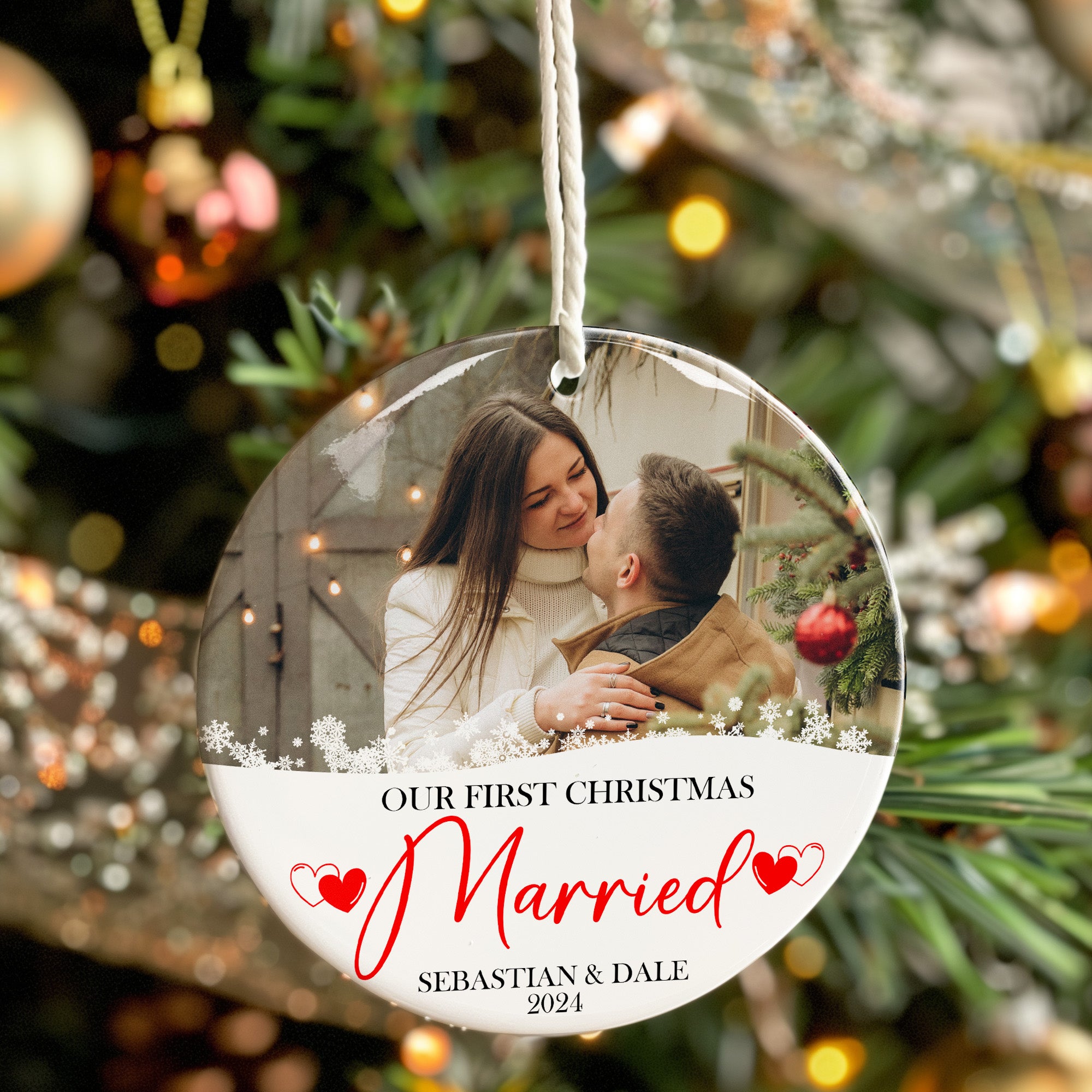Personalized Our First Christmas Married Ceramic Ornament - Customizable Keepsake for Newlyweds, 2024 - Image 7
