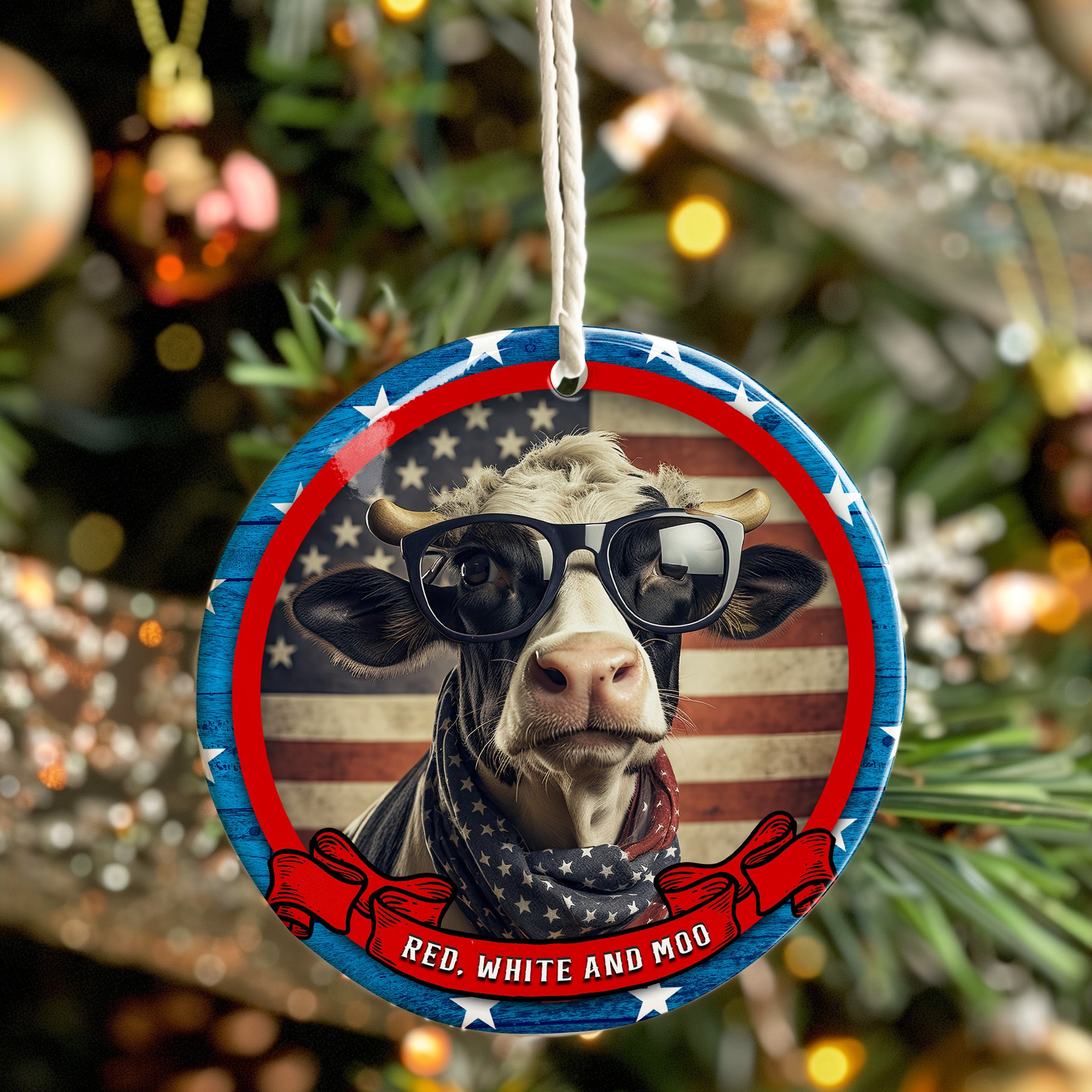 Patriotic Cow Ceramic Ornament - Red, White, and Moo! Personalized Décor for Animal Lovers - Image 7