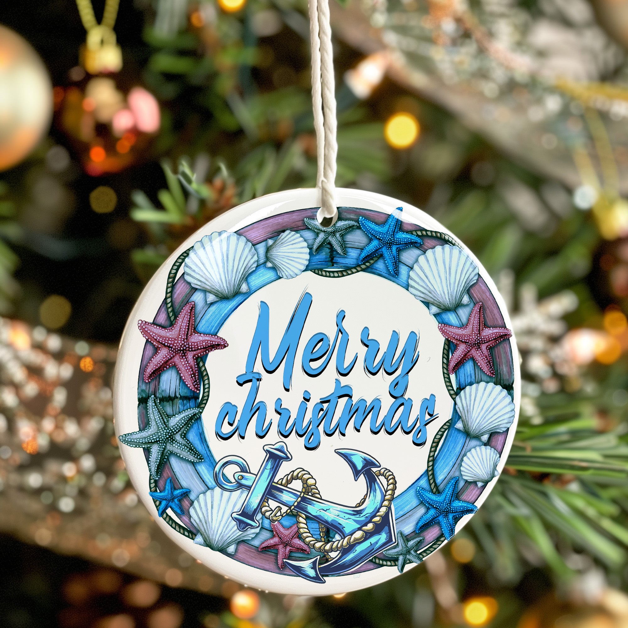 Stunning Personalized Nautical Christmas Ceramic Ornament – Handcrafted Seashell and Starfish Design for Unique Holiday Decoration - Image 7