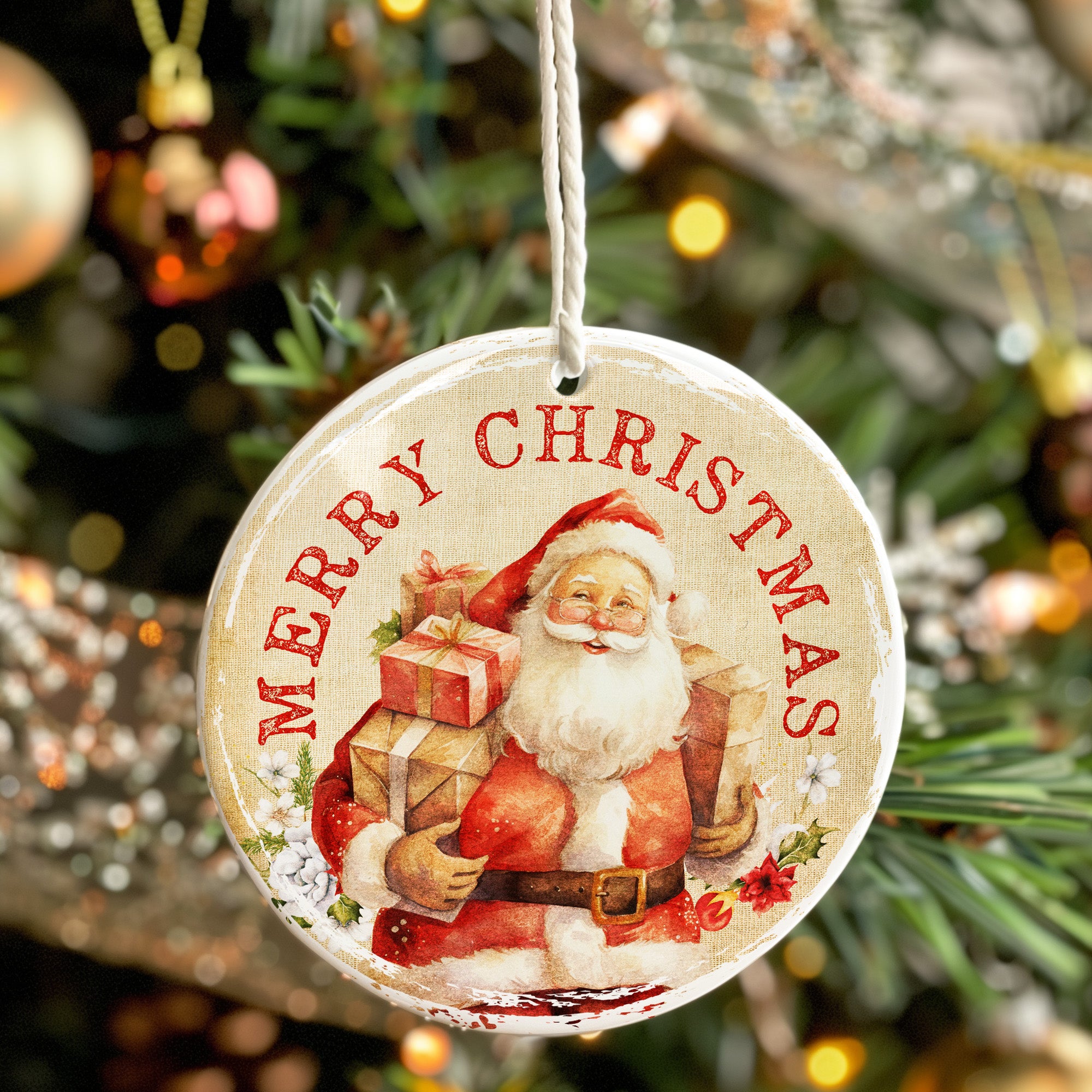 Personalized Merry Christmas Ceramic Ornament – Vintage Santa Design, Handcrafted Holiday Keepsake with Custom Text - Image 7
