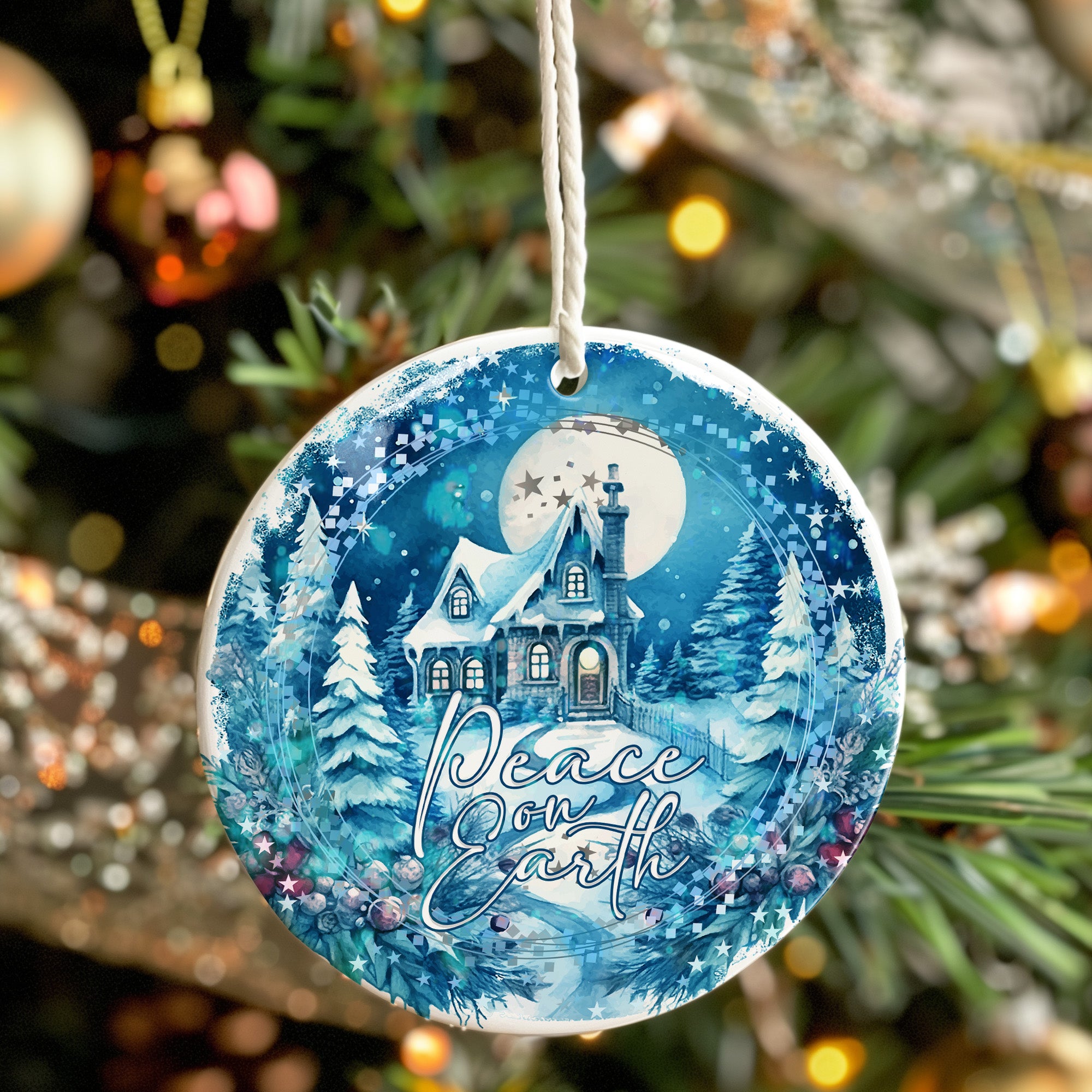 Personalized "Peace on Earth" Ceramic Ornament - Handcrafted Winter Wonderland Design for Holiday Gift Giving - Image 7