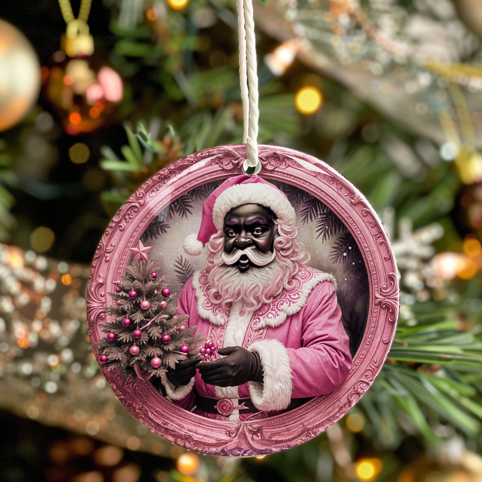 Personalized Handcrafted Black Santa Ceramic Ornament in Pink - Unique Christmas Decor & Perfect Gift - Image 7
