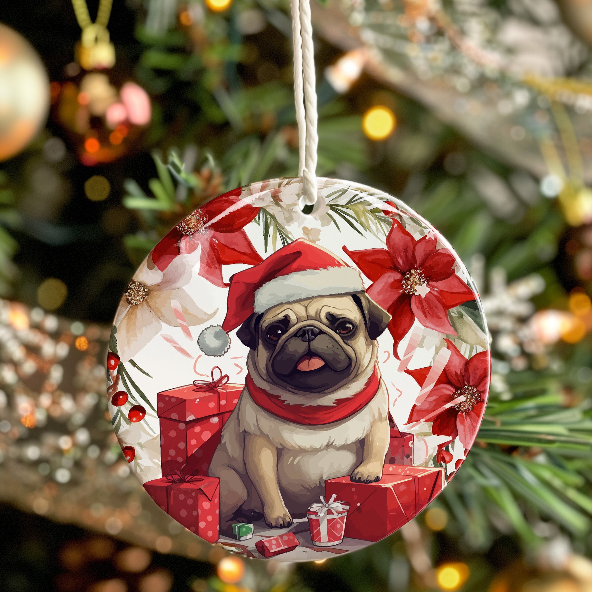 Personalized Pug in Santa Hat Holiday Ceramic Ornament - Handcrafted Christmas Decor with Custom Gift Message Option - Image 7