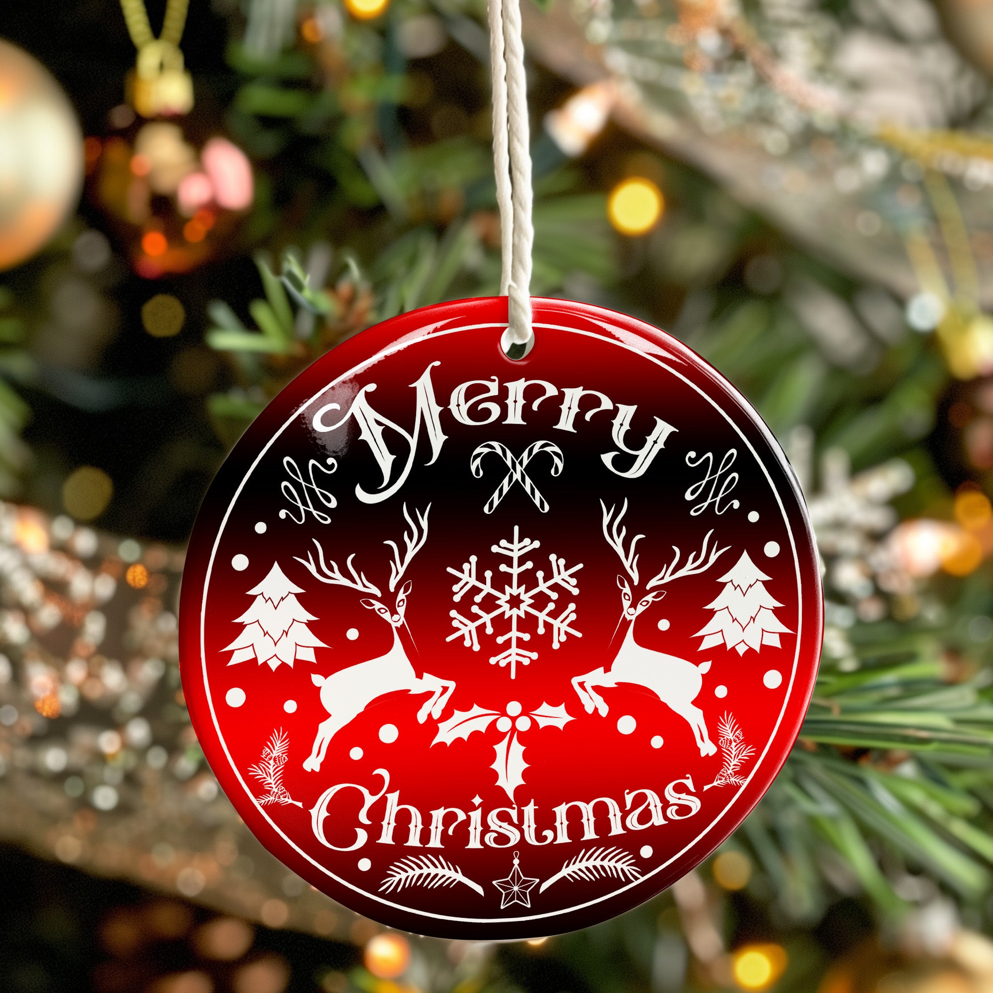 Personalized Merry Christmas Ceramic Ornament – Handcrafted Holiday Décor with Elegant Red & White Design - Image 7