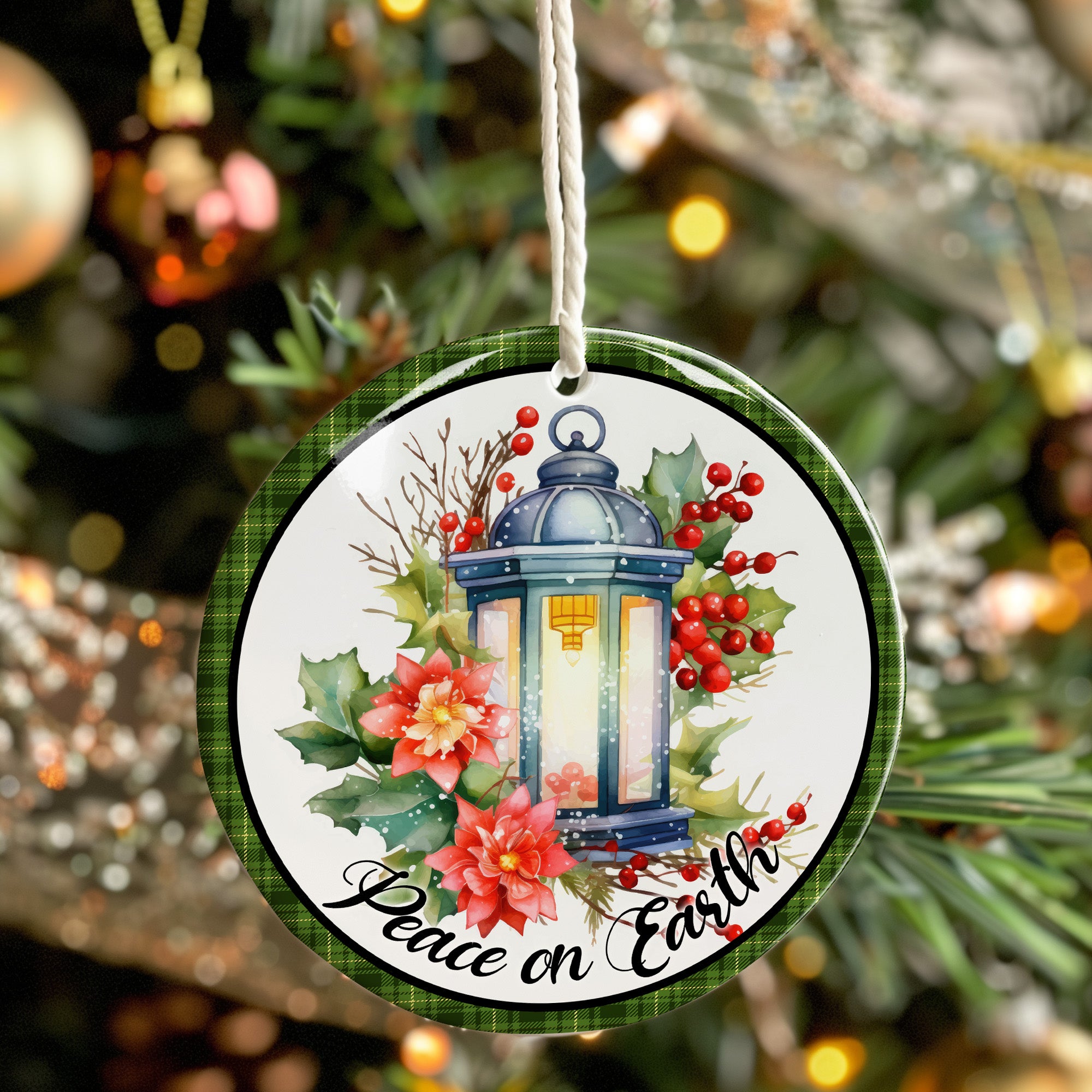 Personalized Ceramic Holiday Ornament with Lantern and Poinsettia - Handcrafted Christmas Gift for Peaceful Celebrations - Image 7