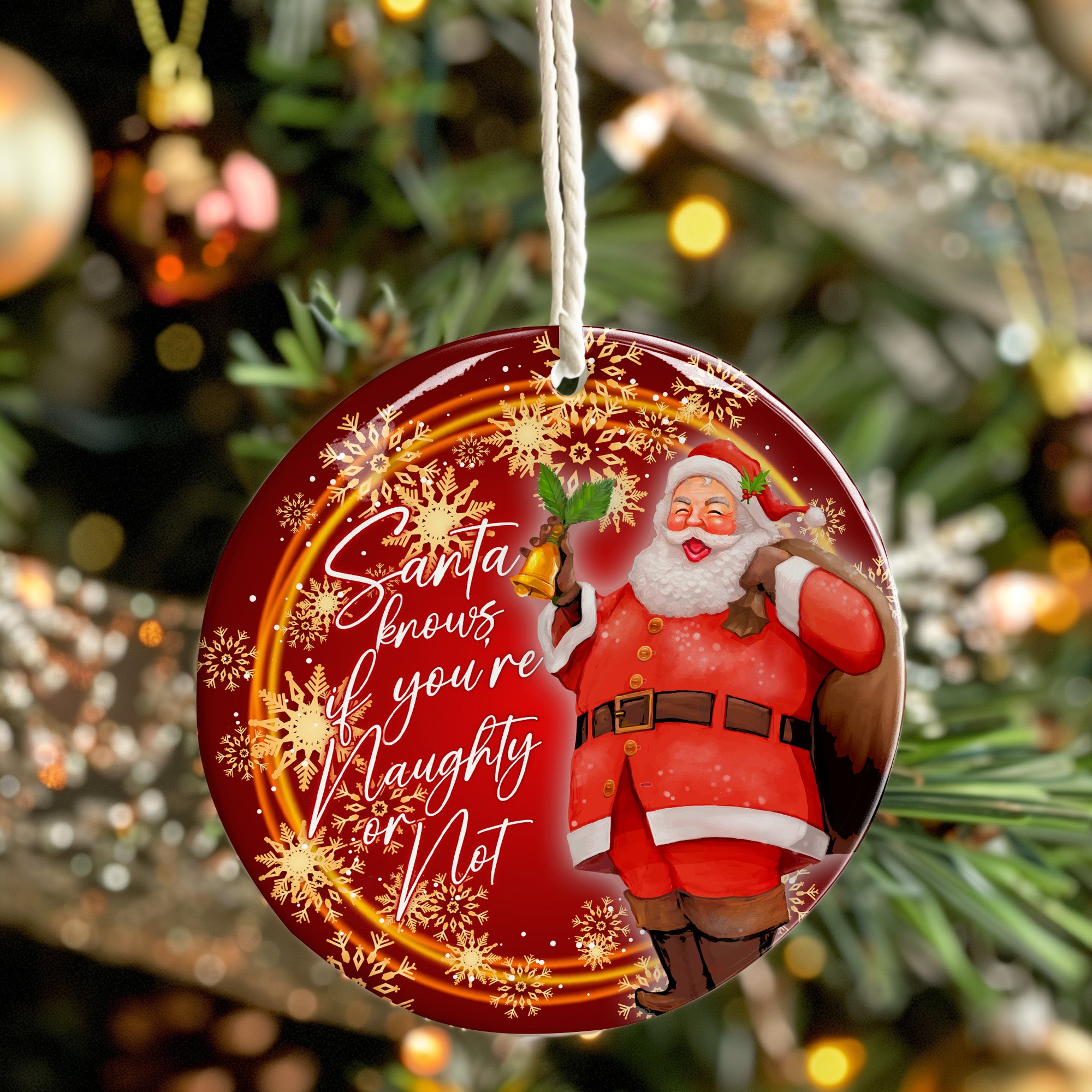 Personalized Christmas Ceramic Ornament - "Santa Knows" Design for a Festive Holiday Touch - Perfect Custom Gift - Image 7