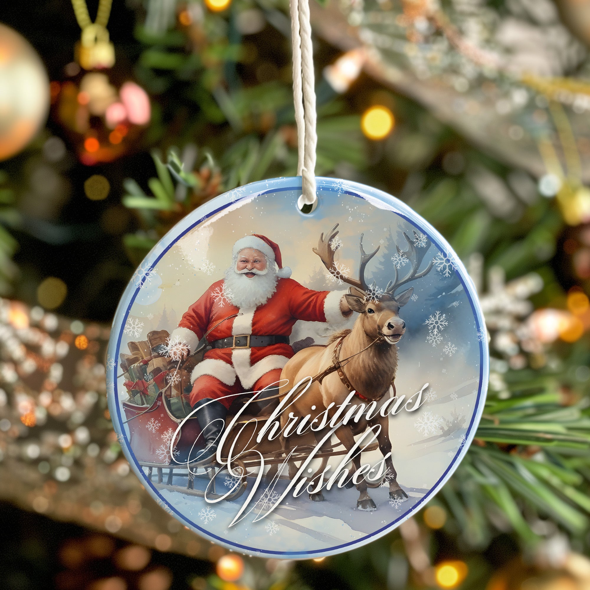 Personalized Santa and Reindeer Ceramic Christmas Ornament – Perfect Holiday Keepsake for Family and Friends - Image 7