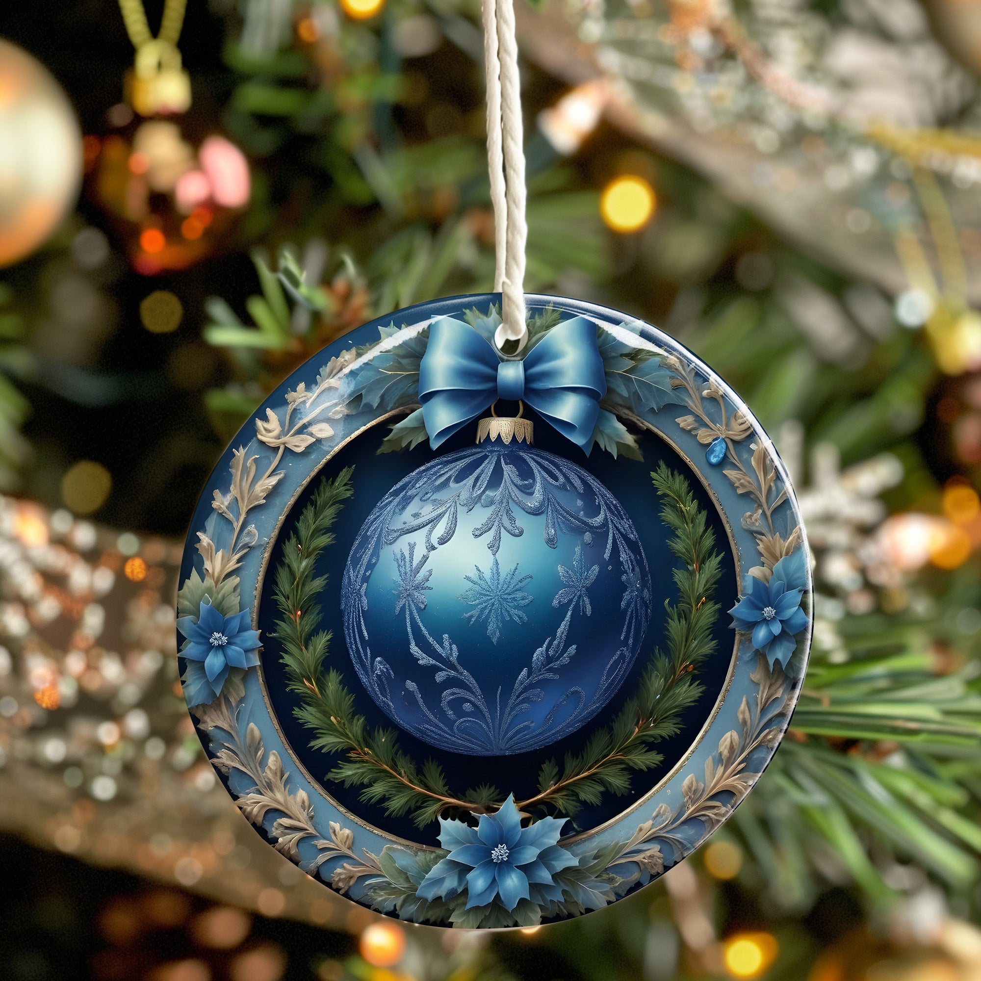 Personalized Handmade Blue Ceramic Ornament with Intricate Snowflake Design - Perfect Holiday Gift for Family and Friends - Image 7