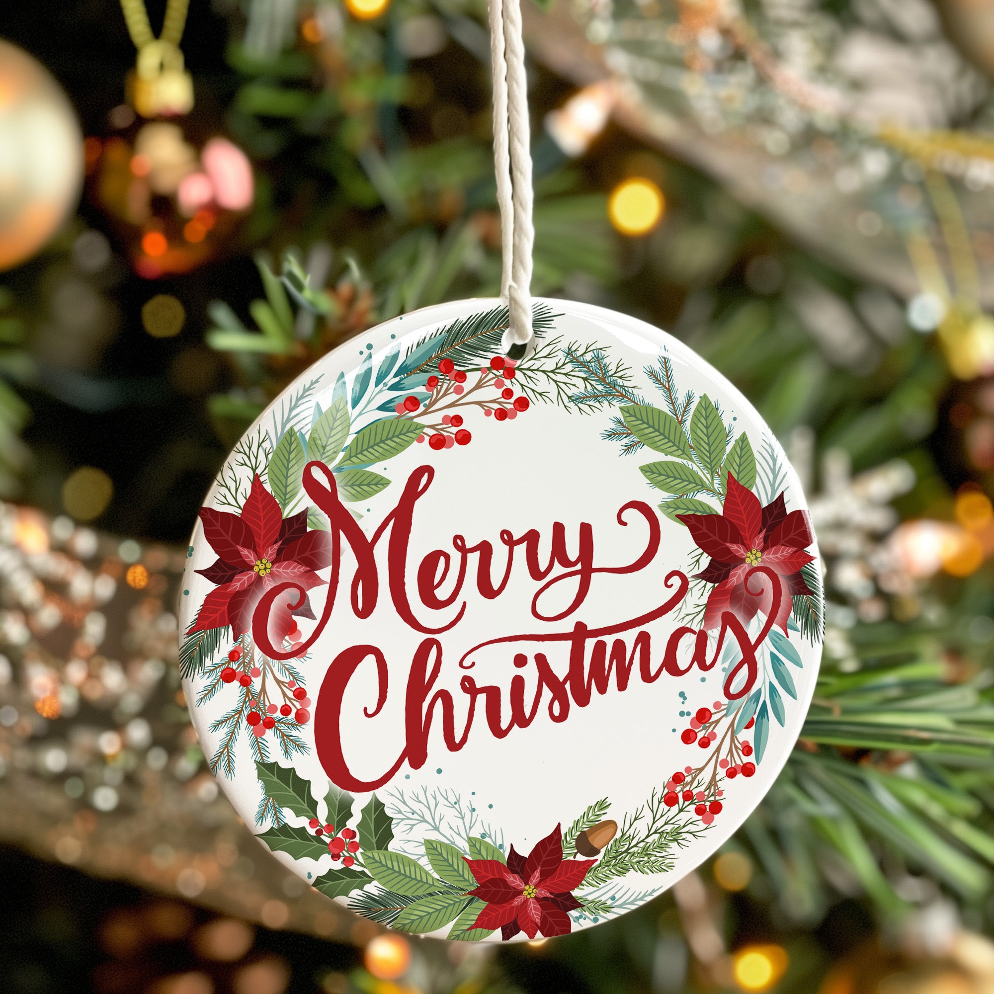 Personalized Merry Christmas Ceramic Ornament with Festive Florals - Perfect Handmade Gift for Loved Ones - Image 7