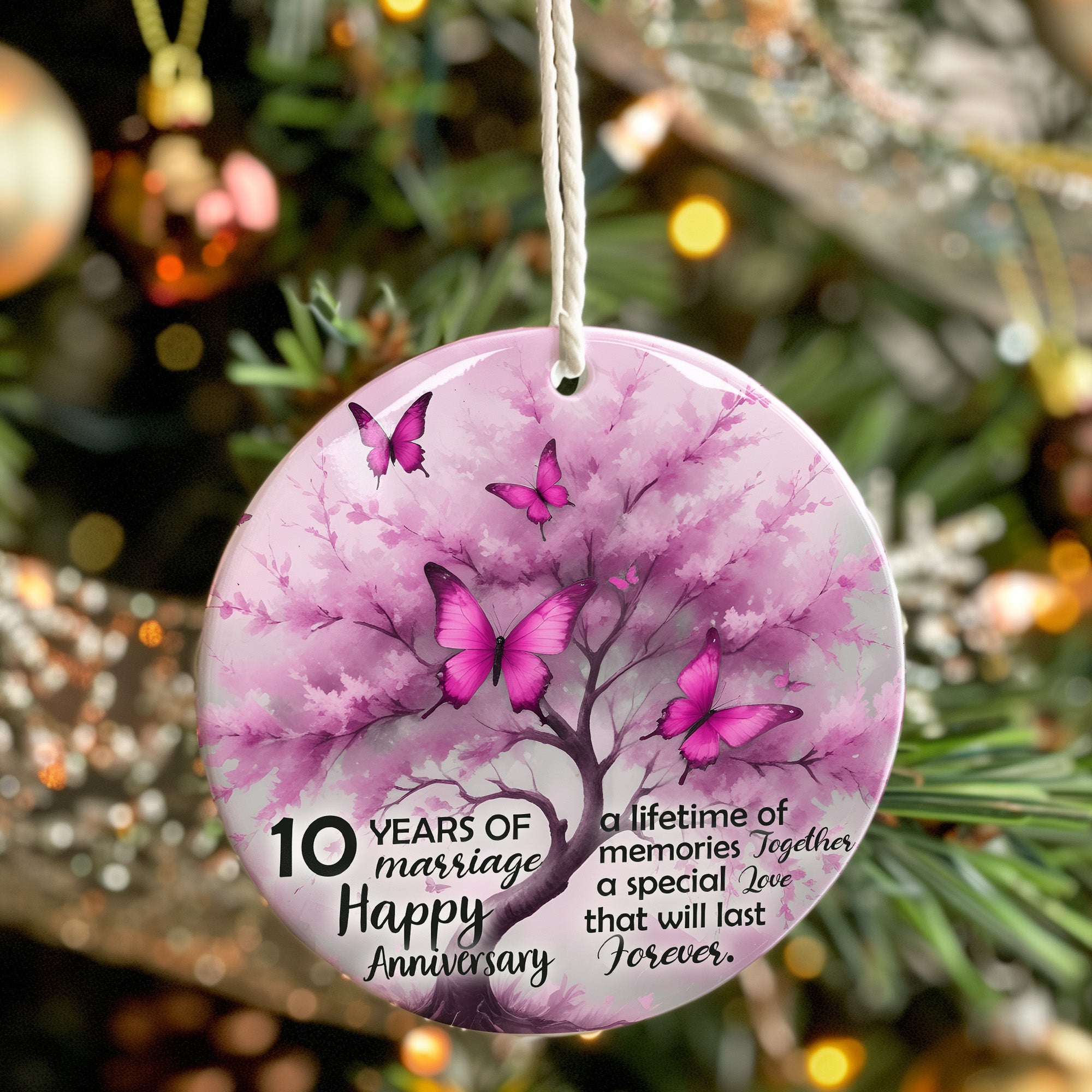 Custom Butterfly Tree 10th Wedding Anniversary Ceramic Ornament – Personalized Keepsake Gift for Couples - Image 7