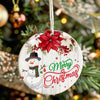 Personalized Merry Christmas Ceramic Ornament with Snowman and Poinsettia - Custom Holiday Decoration - Image 7