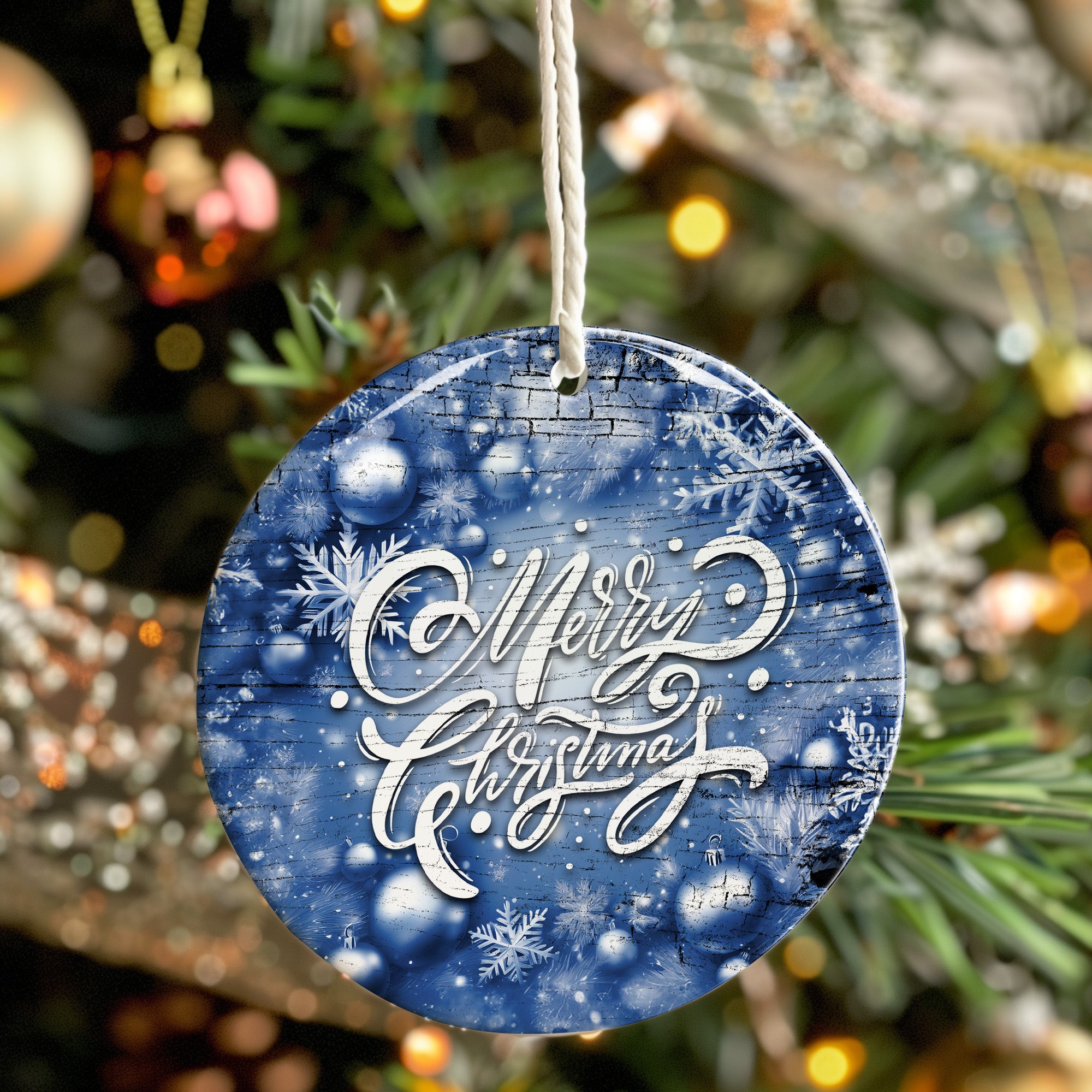 Personalized Blue Rustic Christmas Ornament - Handcrafted Ceramic with Elegant Script & Snowflake Design for Special Holiday Memories - Image 7