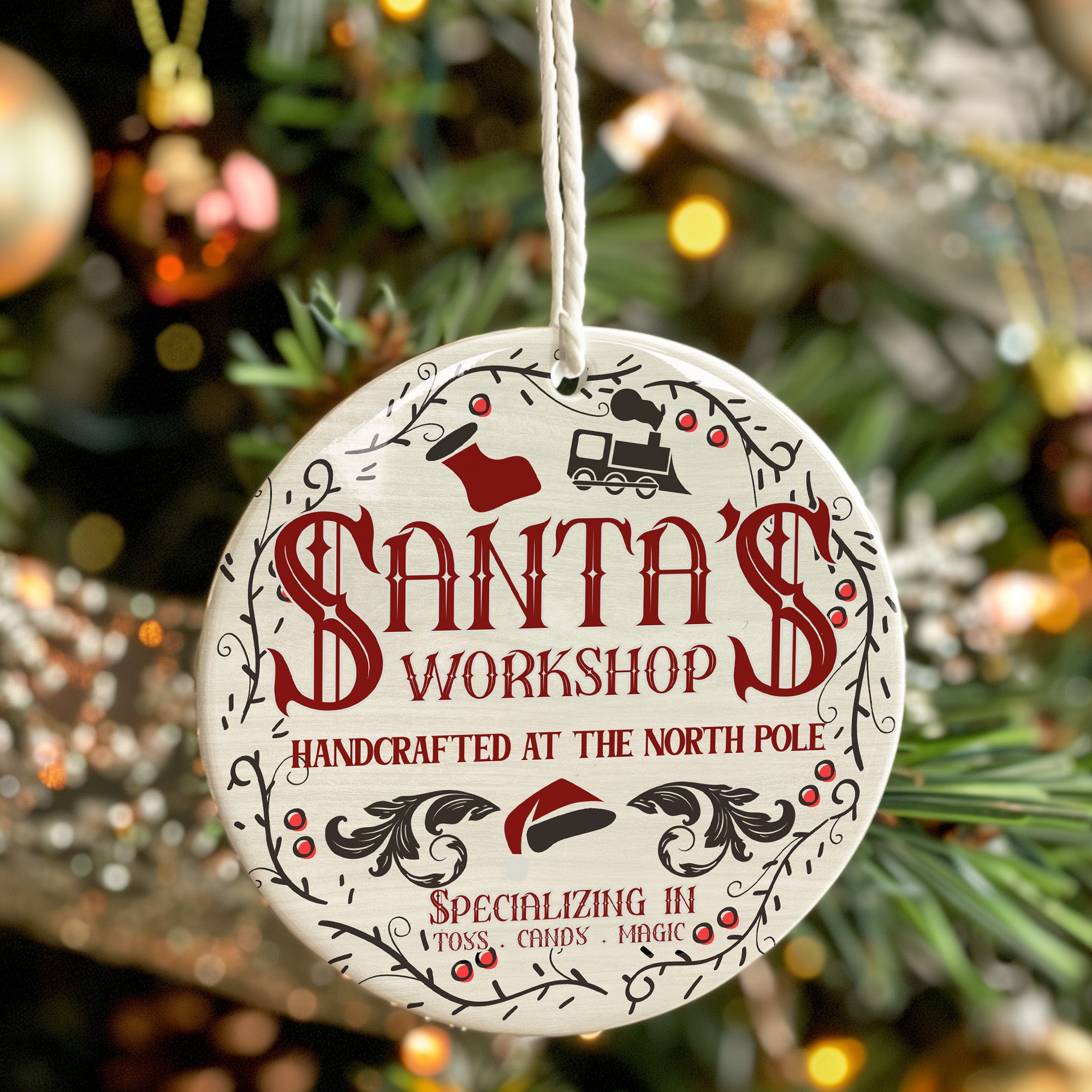 Personalized Santa's Workshop Ceramic Ornament – Handcrafted Holiday Charm from the North Pole - Image 7