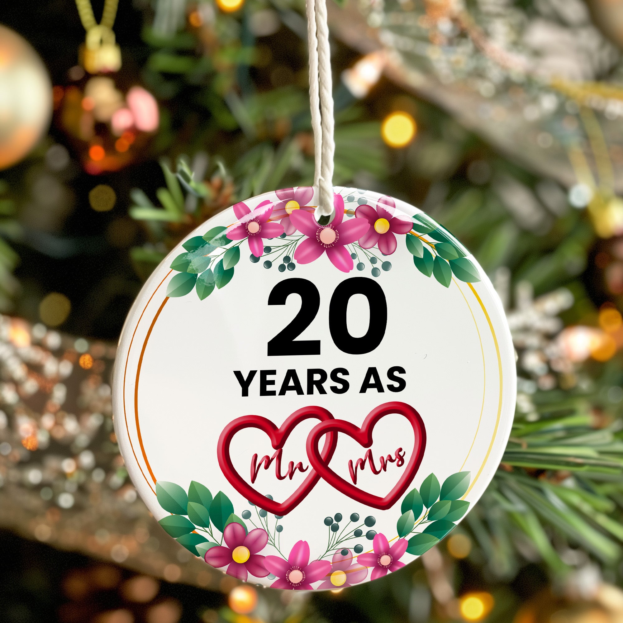Celebrate 20 Years of Love with Our Personalized Floral Heart Mr & Mrs Ceramic Ornament – Perfect Anniversary Gift - Image 7