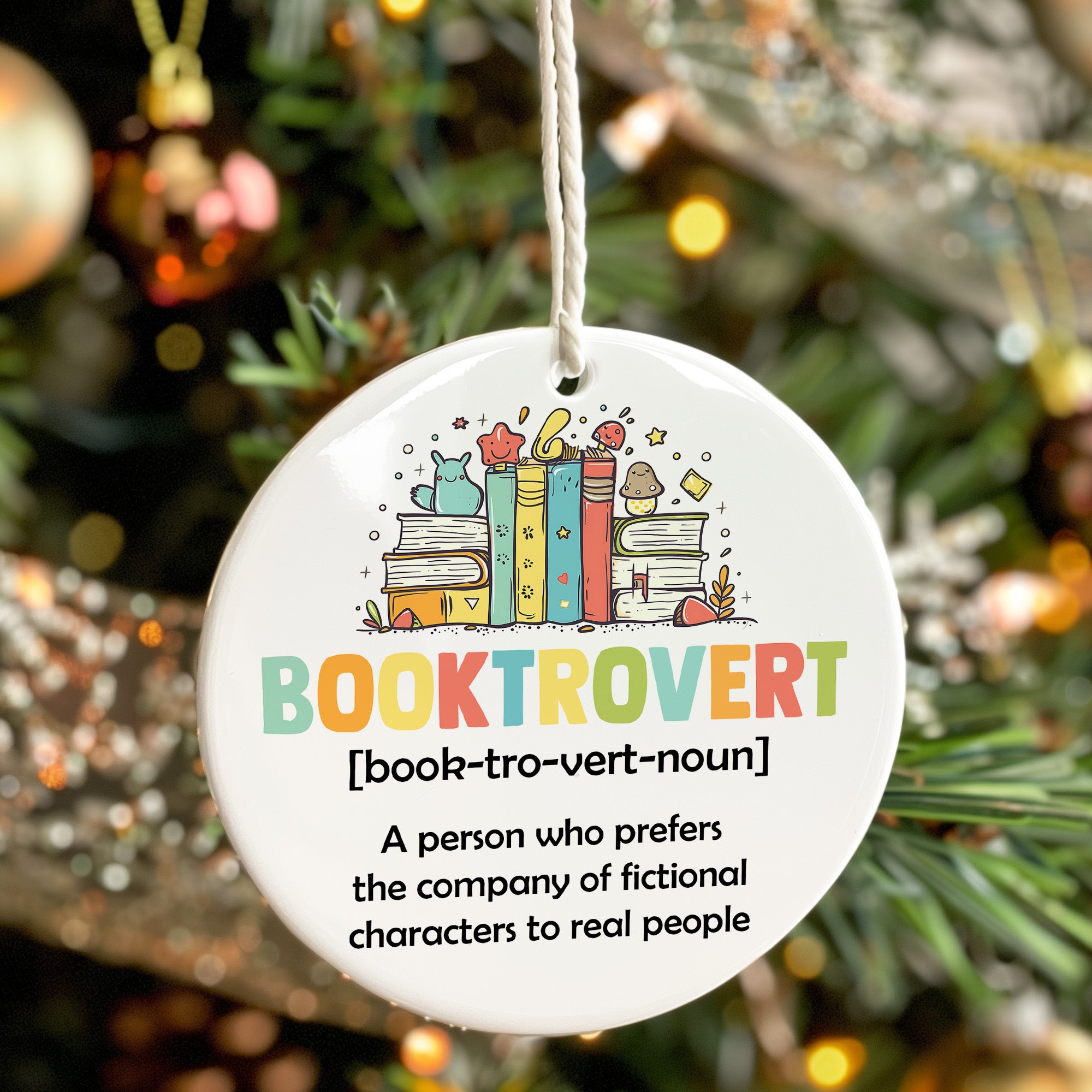 Personalized "Booktrovert" Ceramic Ornament - Vibrant Book Lover's Gift with Customization Options - Image 7