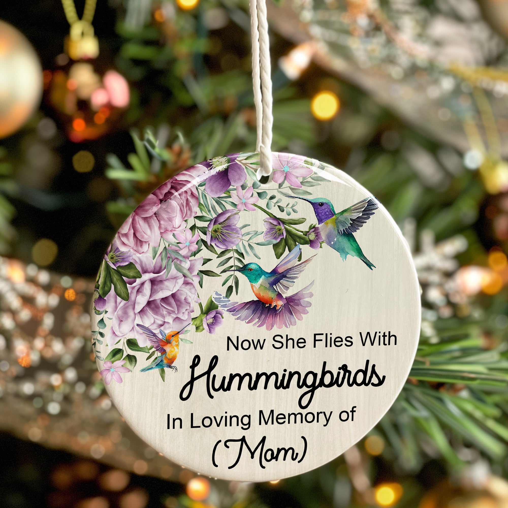 Personalized Memorial Ceramic Ornament with Hummingbirds and Florals - Tribute to Mom, Customizable Gift for Mother's Memory - Image 7