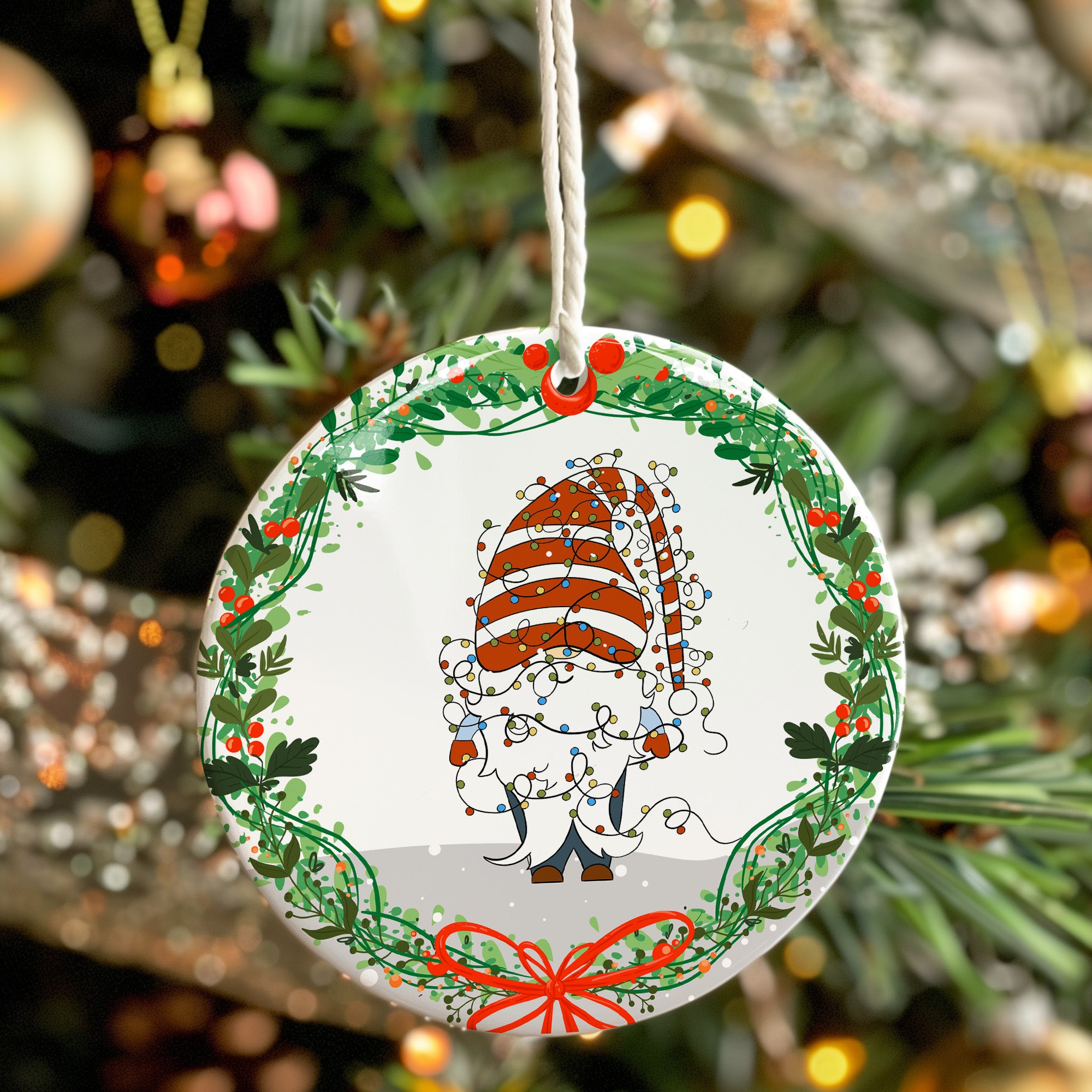Personalized Holiday Gnome Ceramic Ornament - Customizable Christmas Keepsake for Festive Cheer - Image 7