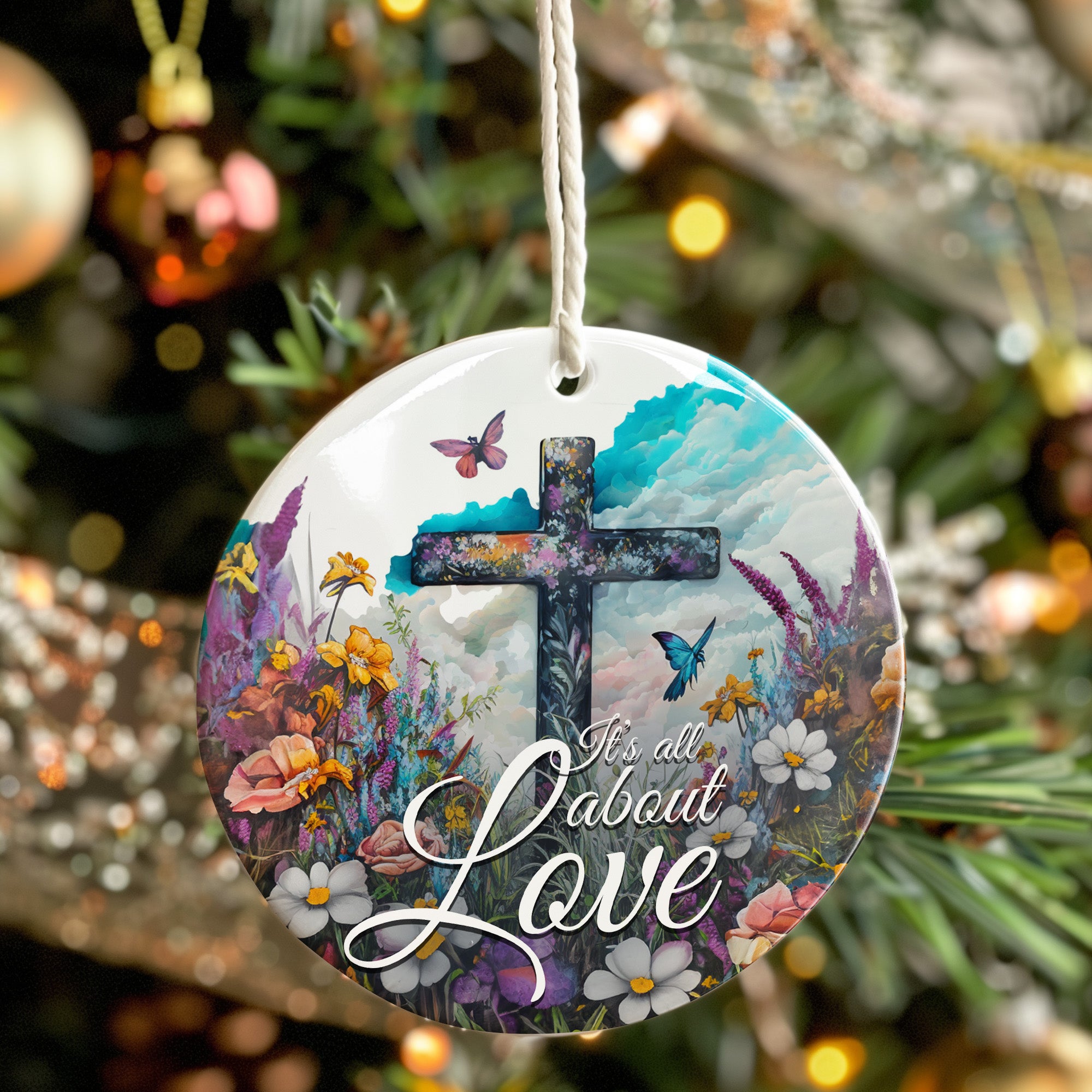 Personalized Floral Ceramic Ornament with Cross and Inspirational Quote – Customizable Gift for Special Occasions - Image 7