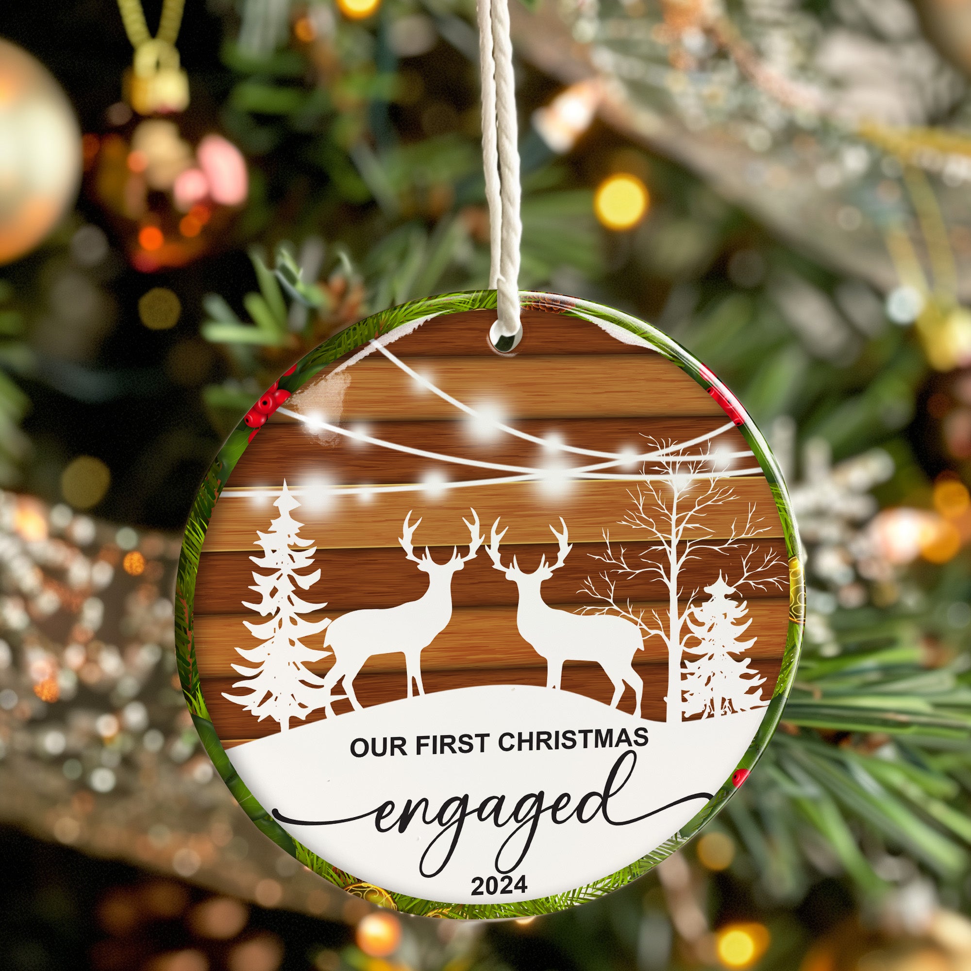 Personalized "Our First Christmas Engaged" Ceramic Ornament 2024 - Customizable Gift for Couples - Image 7