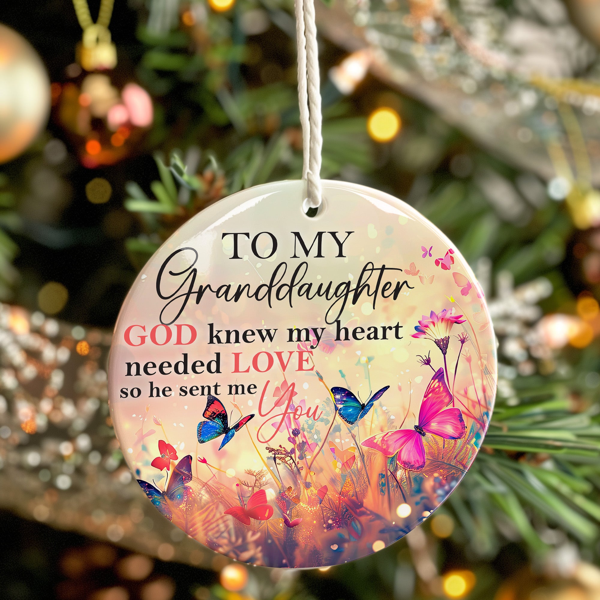 Personalized Ceramic Ornament for Granddaughters - Heartfelt Gift with Butterflies and Floral Design - Image 7