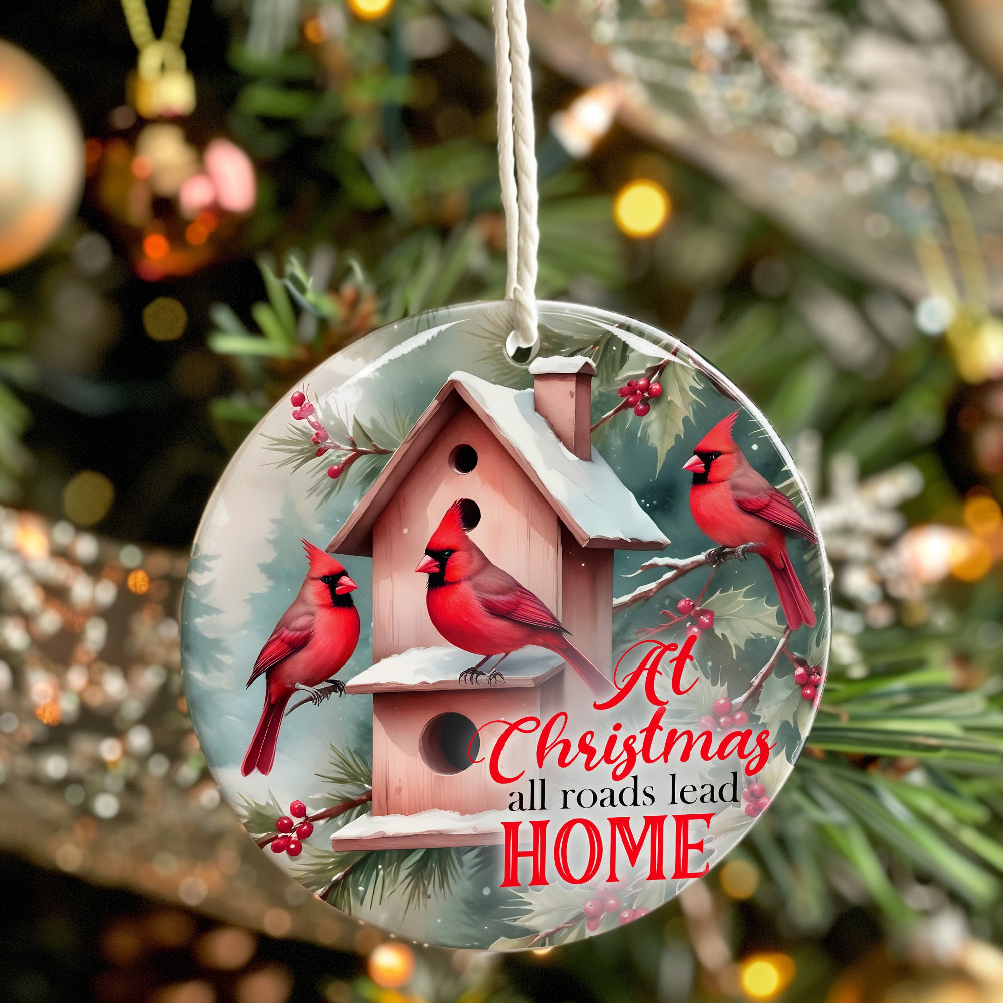 Personalized Christmas Ceramic Ornament with Cardinals - Handcrafted Holiday Décor and Gift Keepsake - Image 7
