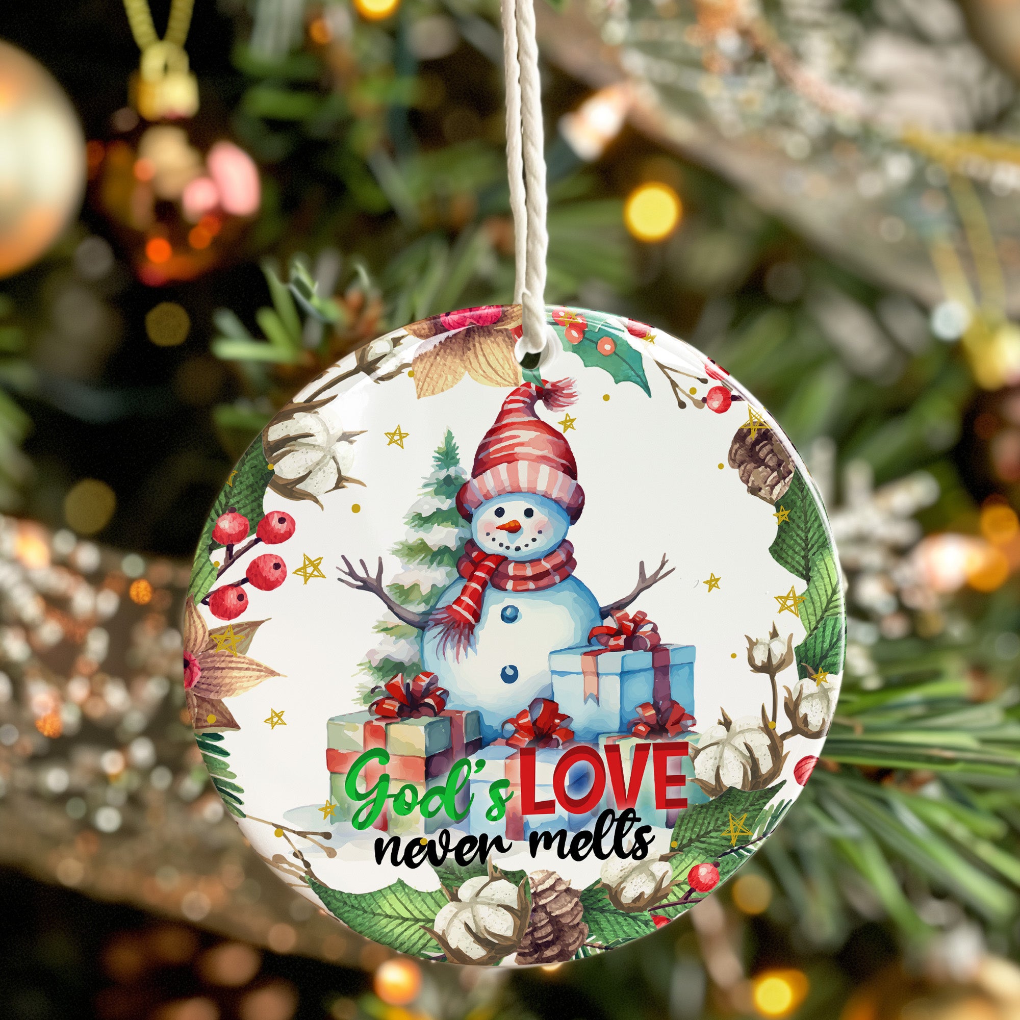 Personalized Holiday Ceramic Ornament - Heartfelt Snowman Design - God's Love Never Melts - Perfect Christmas Gift for Family & Friends - Image 7