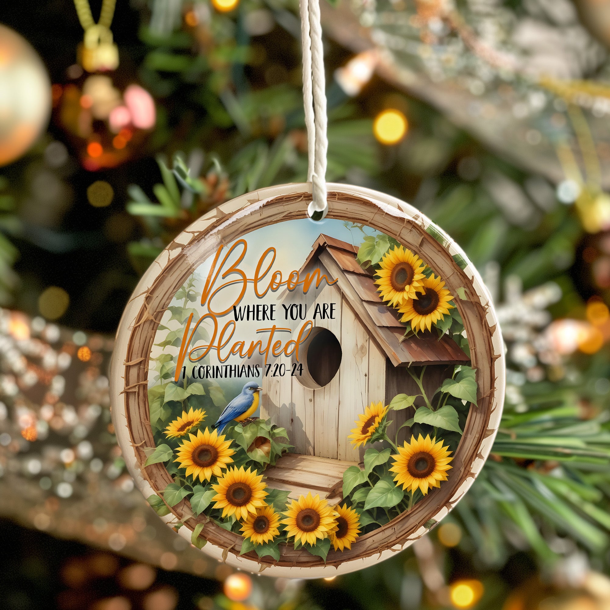 Personalized Sunflower and Birdhouse Ceramic Ornament – Inspirational Home Décor Gift with Customizable Message - Image 7