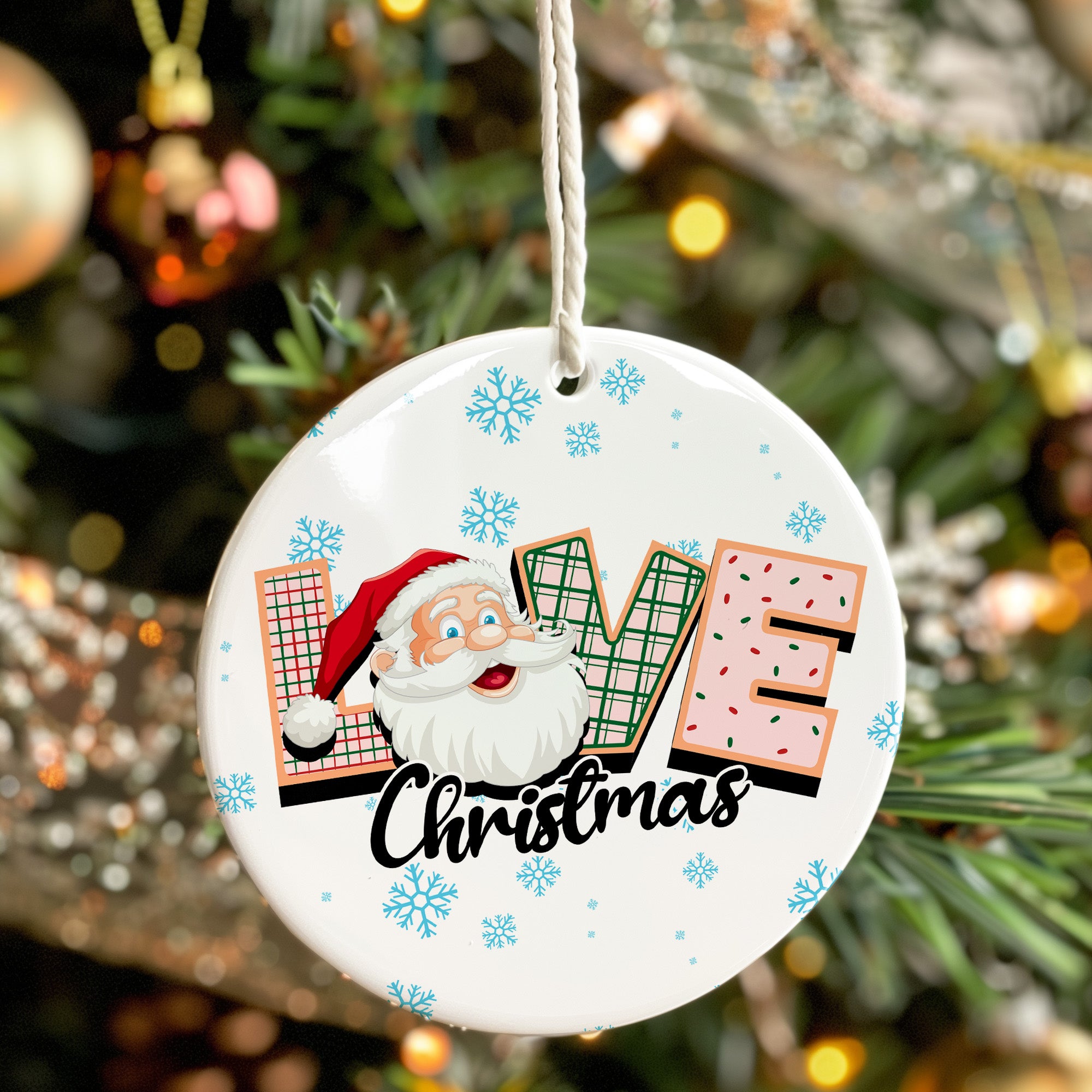 Personalized Christmas LOVE Ceramic Ornament – Festive Design with Santa Claus for Holiday Decoration - Image 7