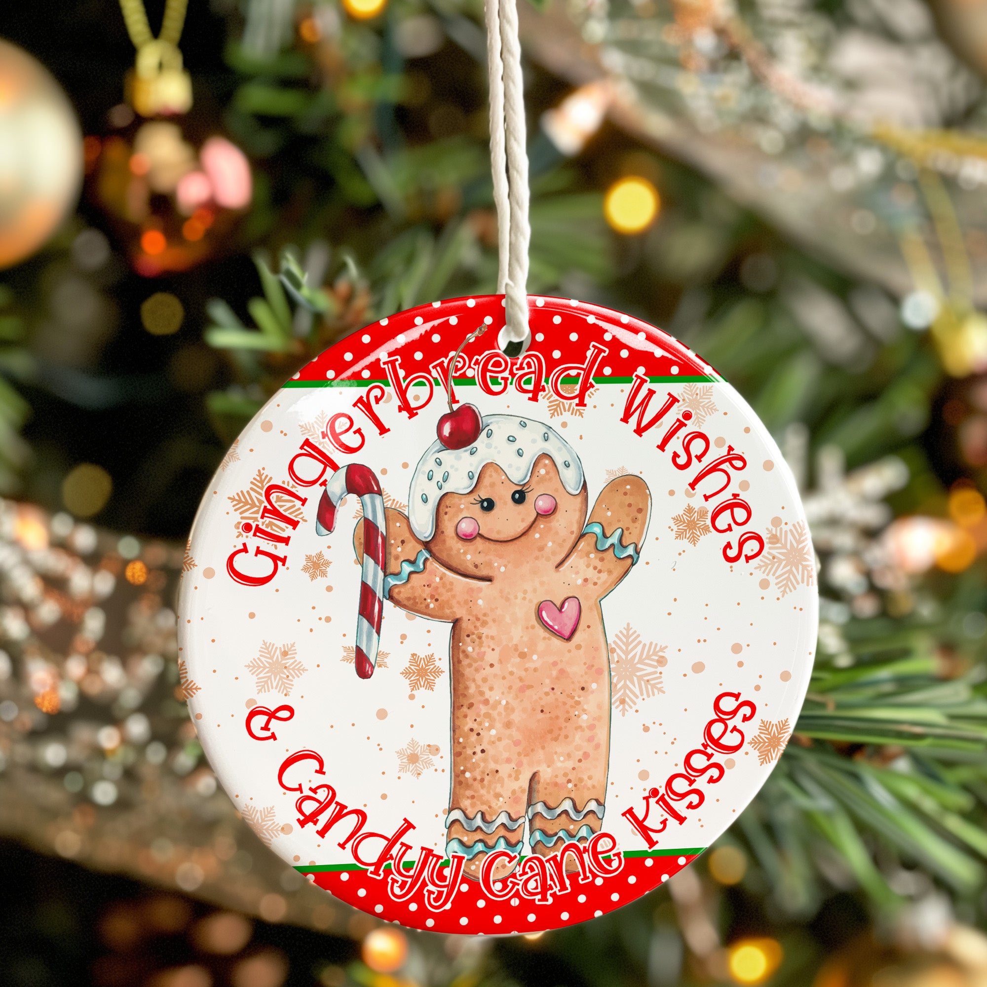 Personalized "Gingerbread Wishes & Candy Cane Kisses" Ceramic Ornament - Handmade Holiday Keepsake - Image 7